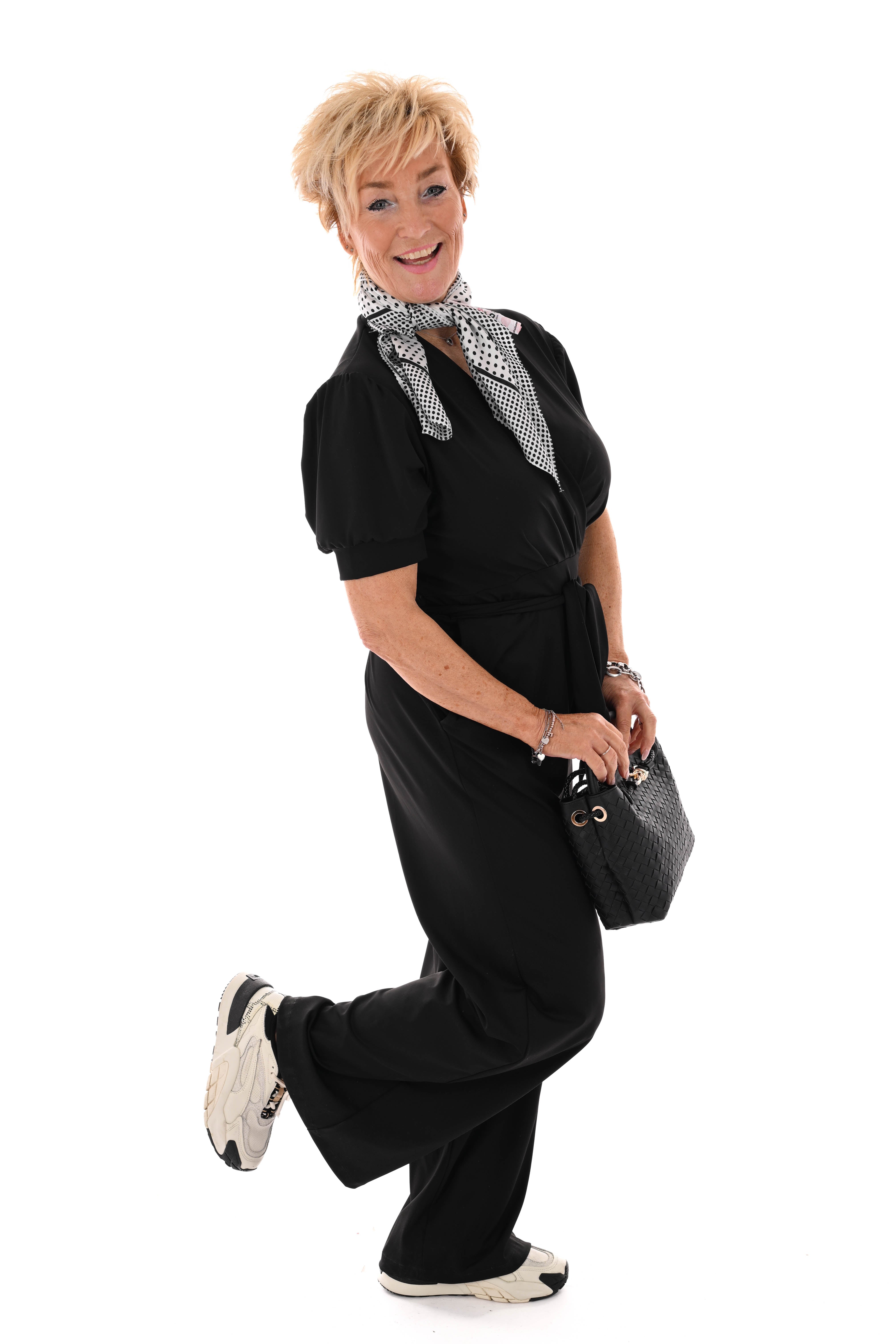 Travel jumpsuit overslag korte mouwen zwart