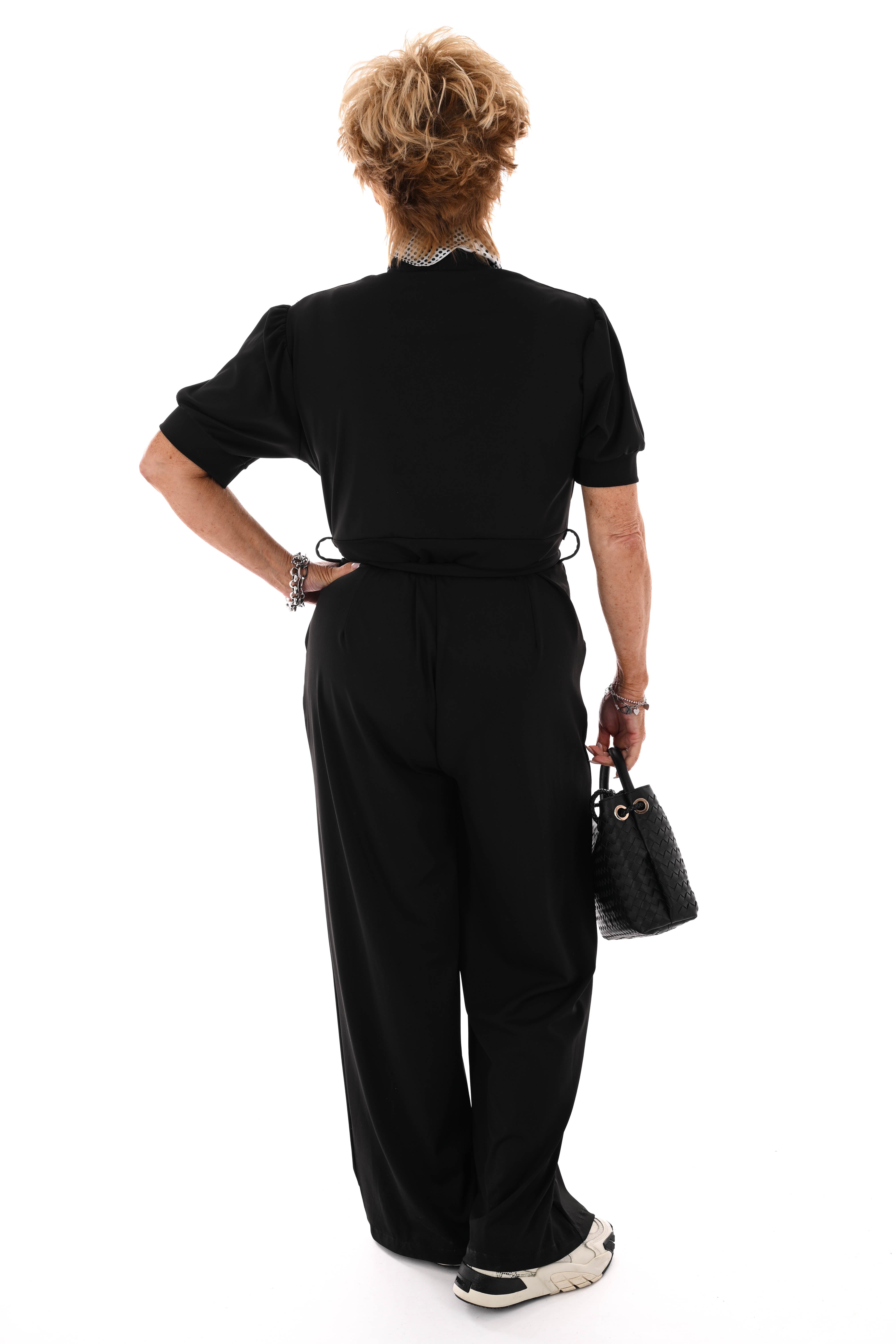 Travel jumpsuit overslag korte mouwen zwart