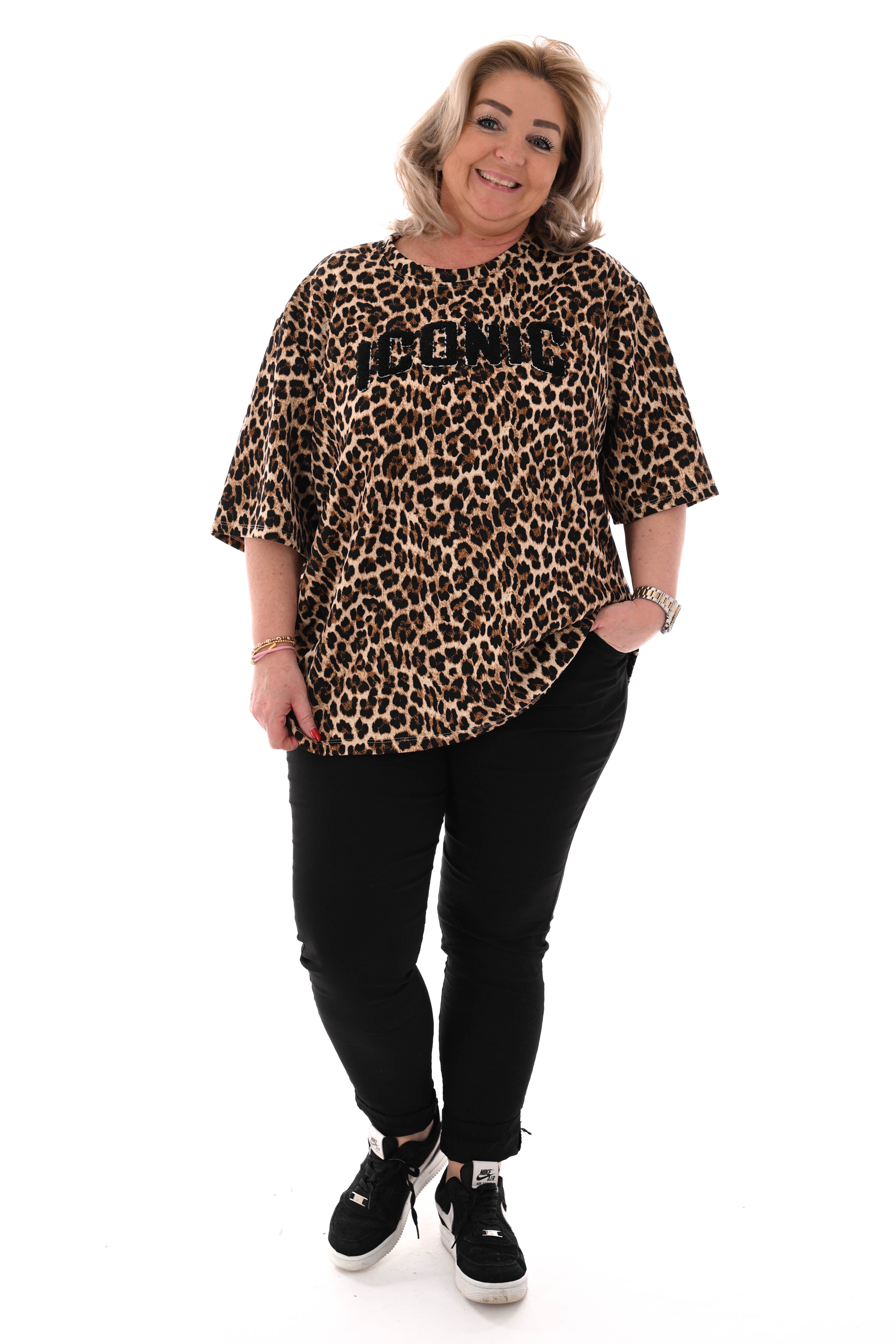 T-shirt panterprint Iconic teddy zwart