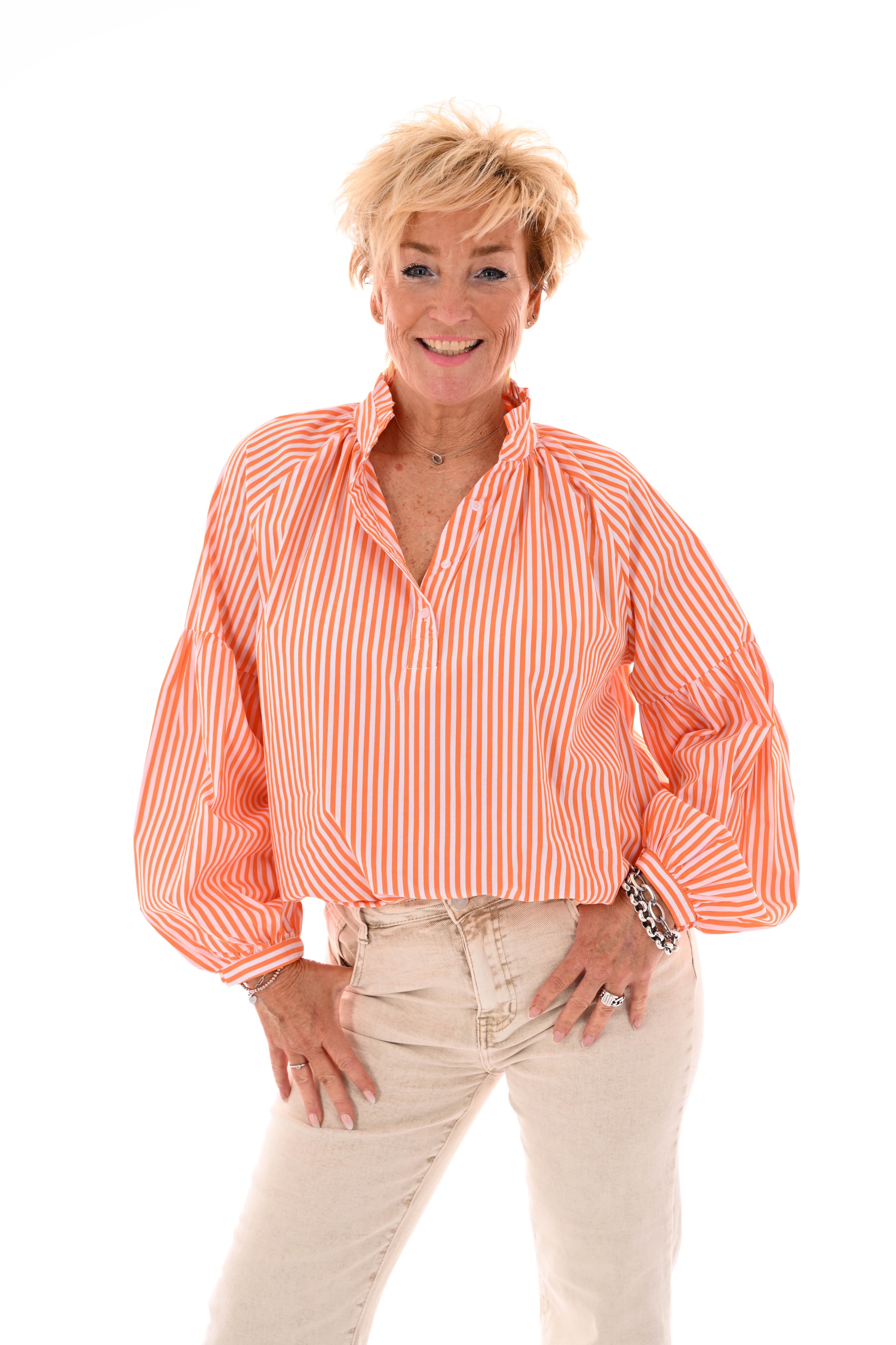 Blouse pofmouwen met streepjes oranje