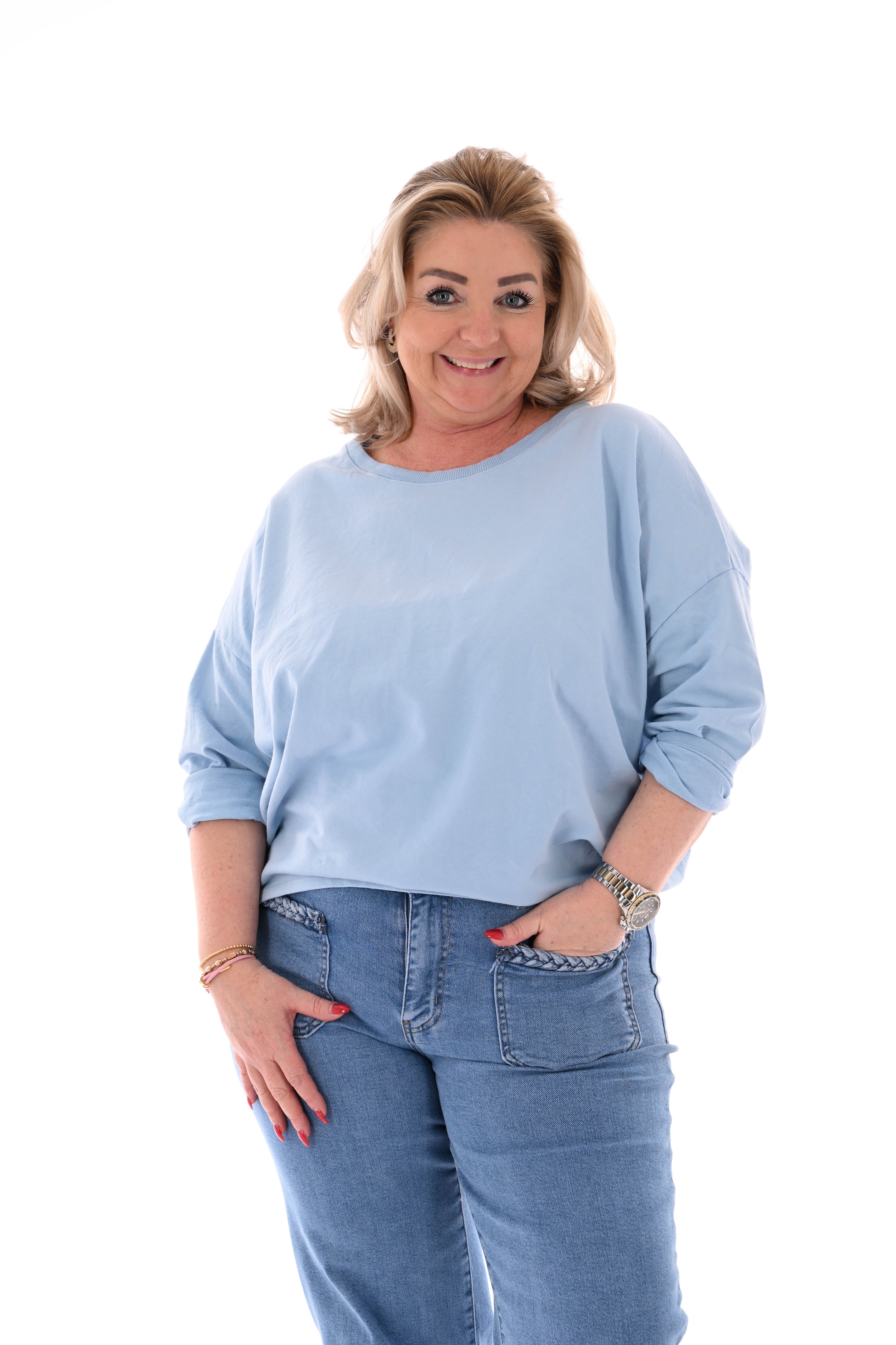 Basic sweater uni lichtblauw