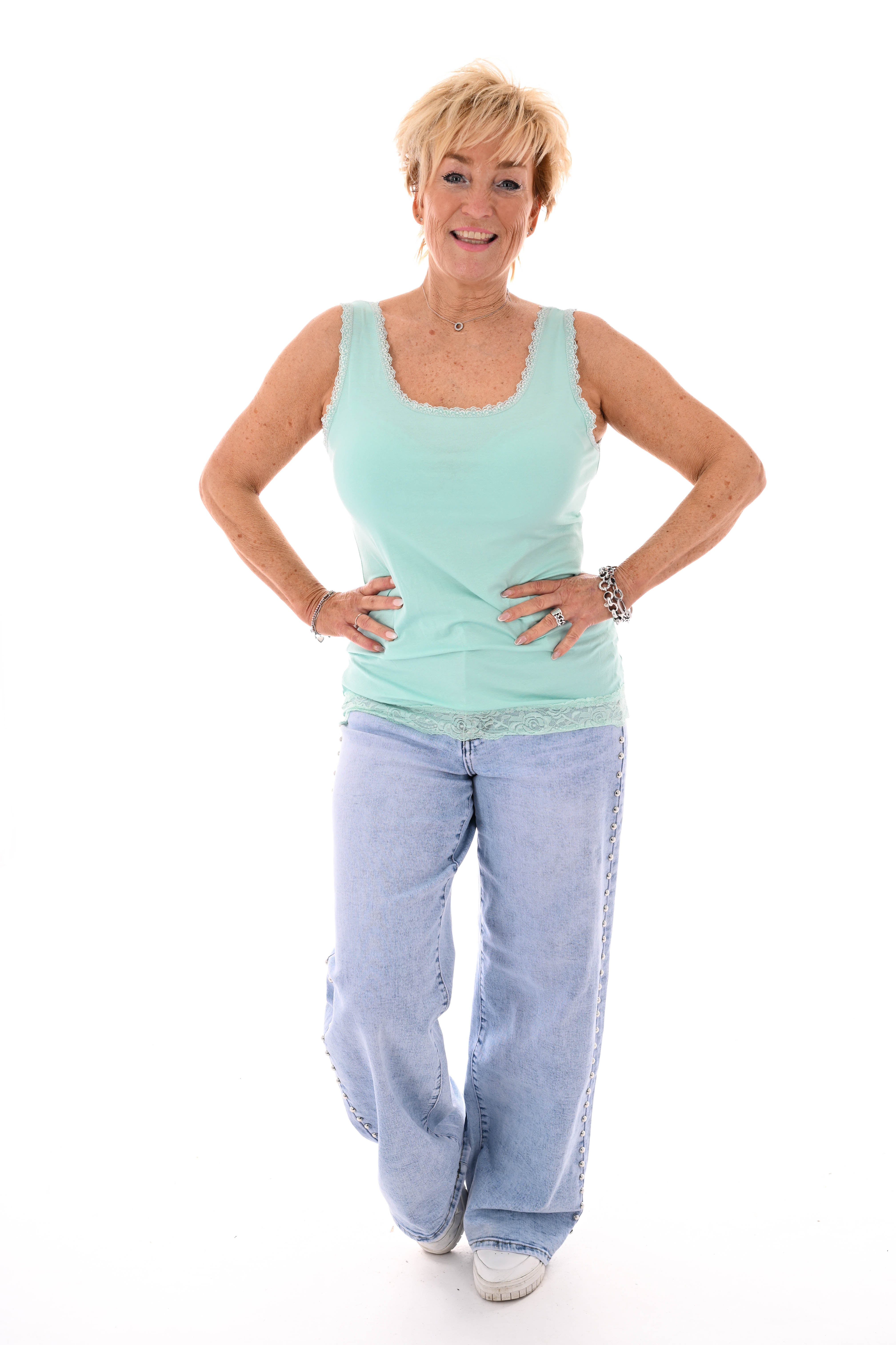 Hemdje kanten onderrand turquoise