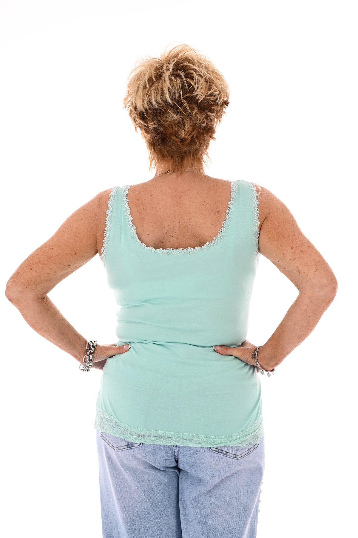 Hemdje kanten onderrand turquoise