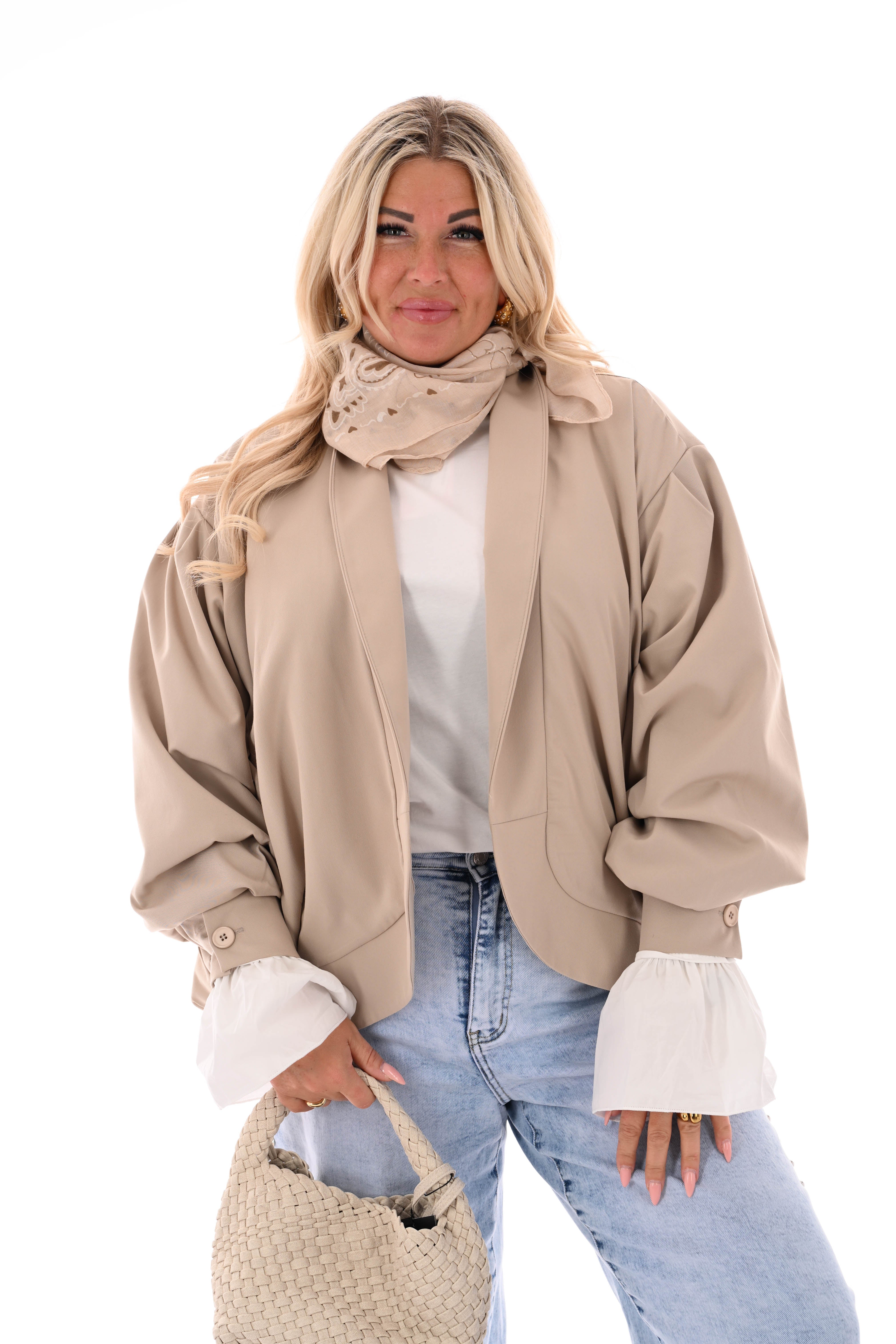 Oversized jasje pofmouwen beige
