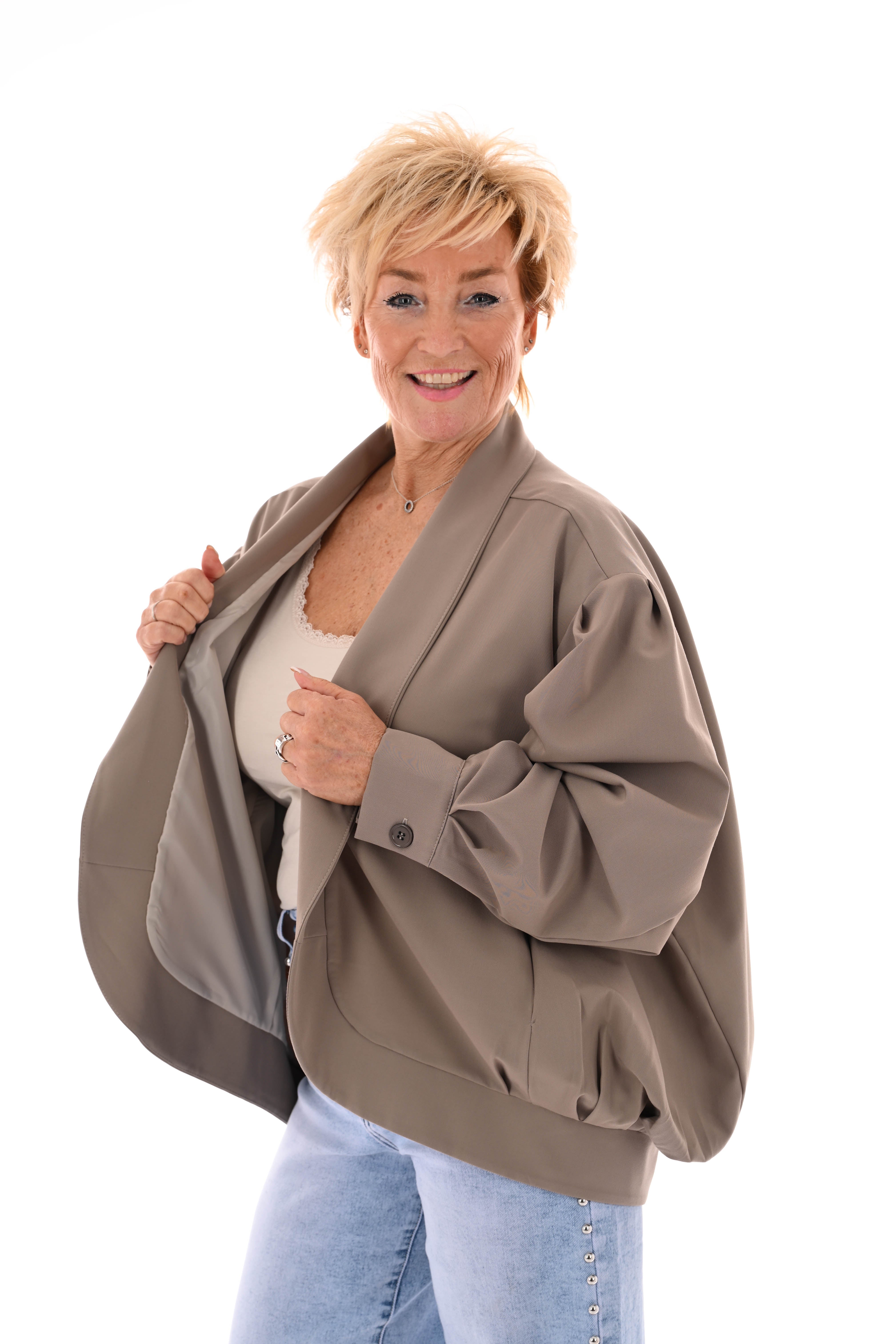 Oversized jasje pofmouwen taupe