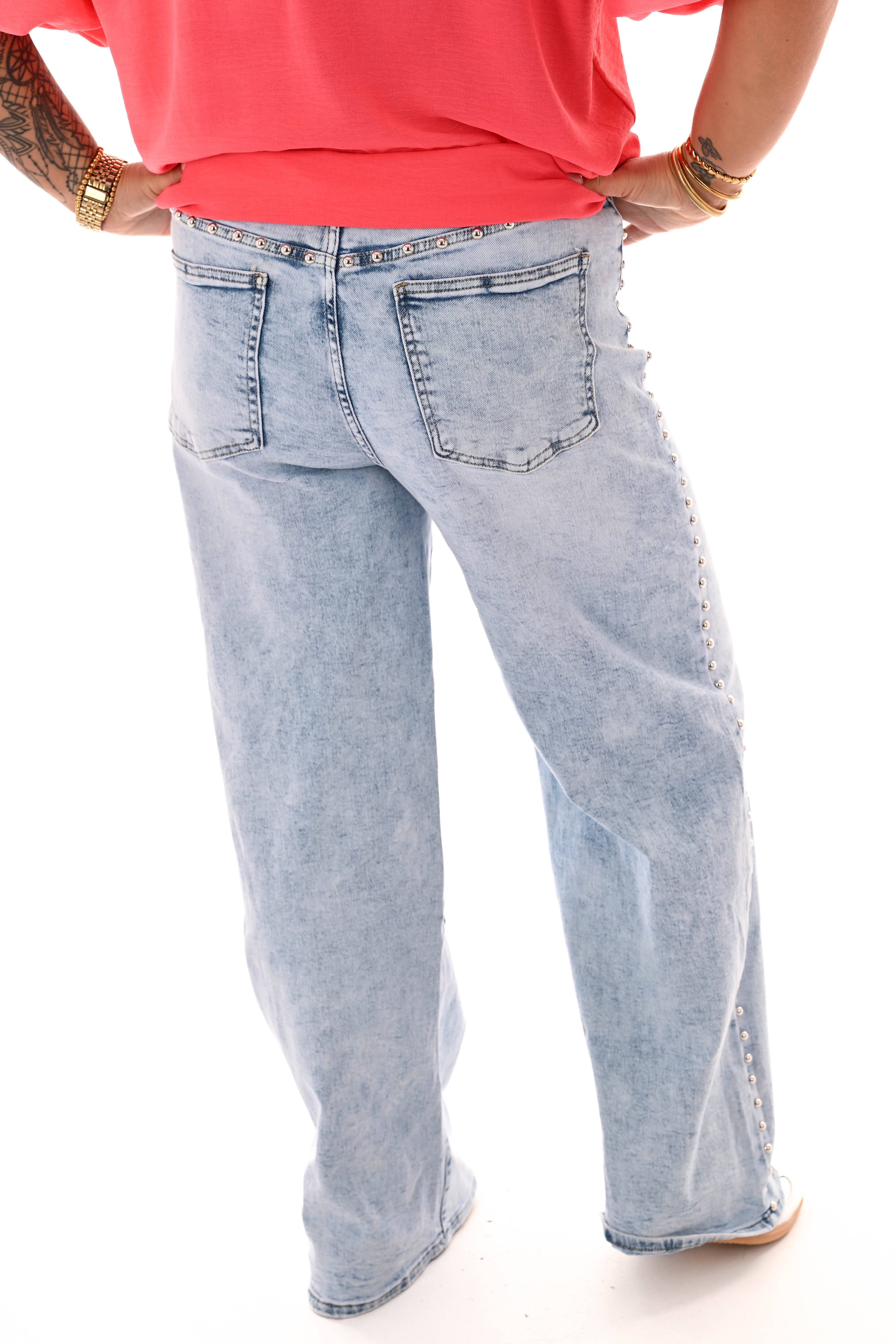 Laulia jeans dadfit studs blauw