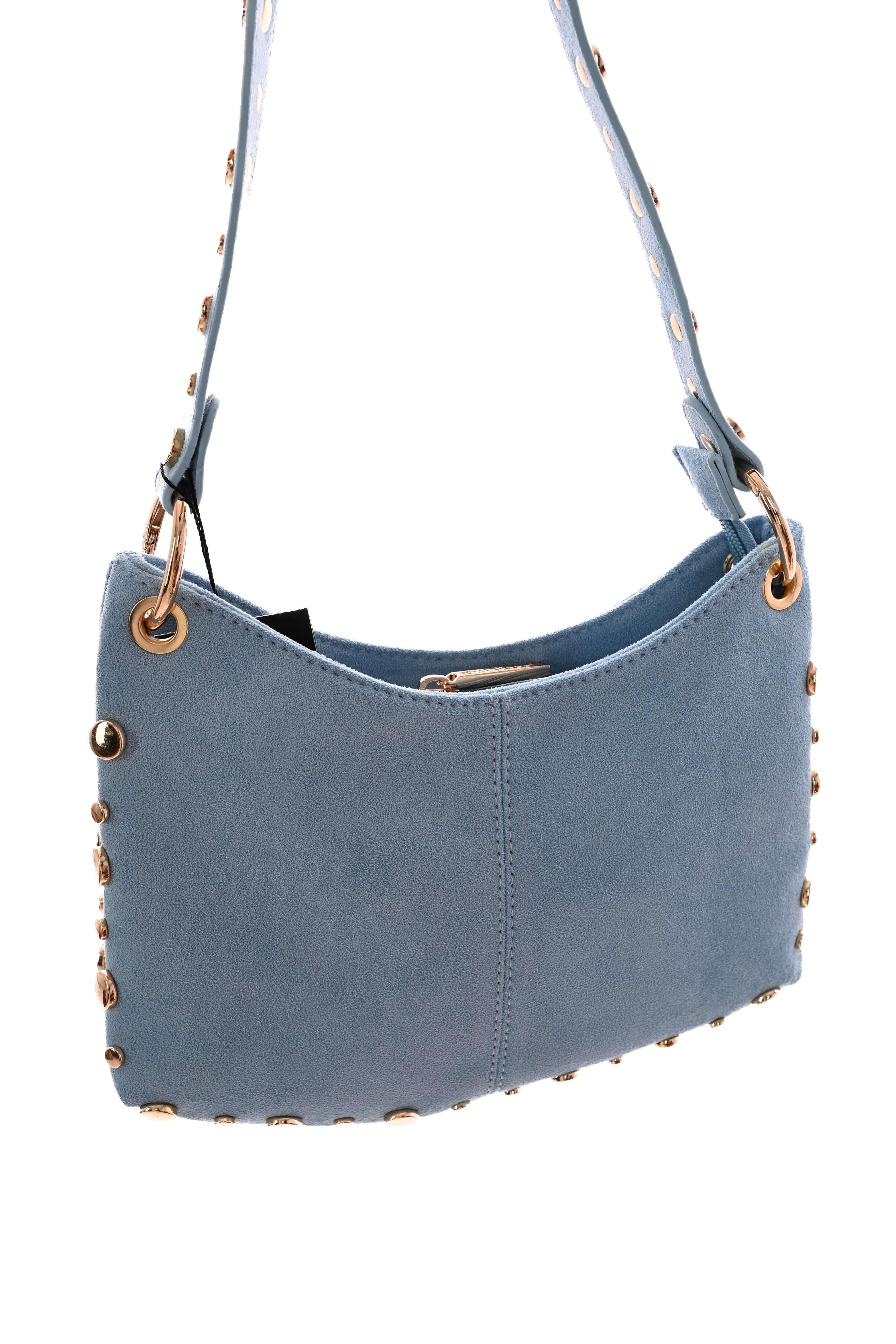 Kleine handtas suedelook studs lichtblauw