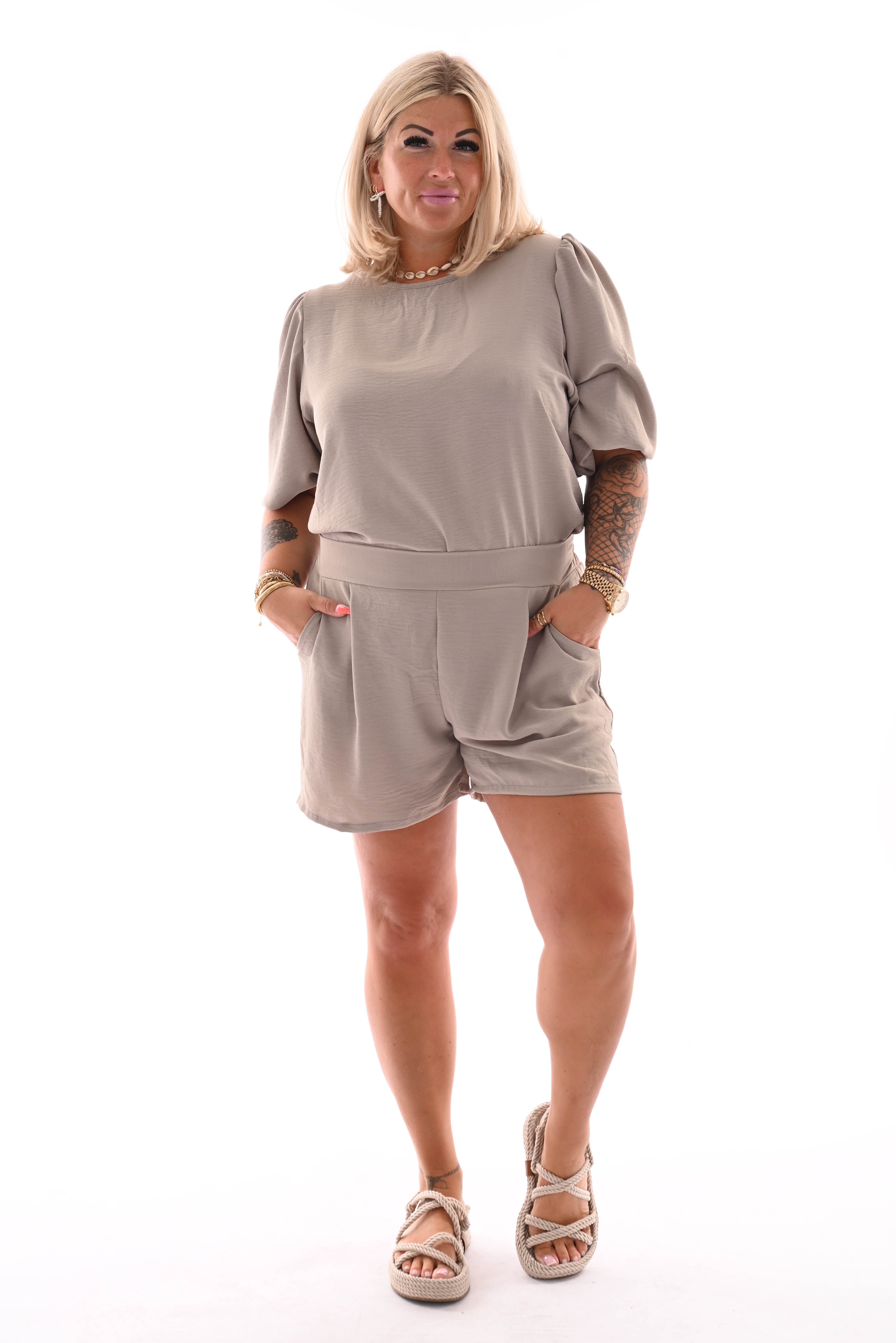 Twinset 3/4e pofmouwen uni taupe