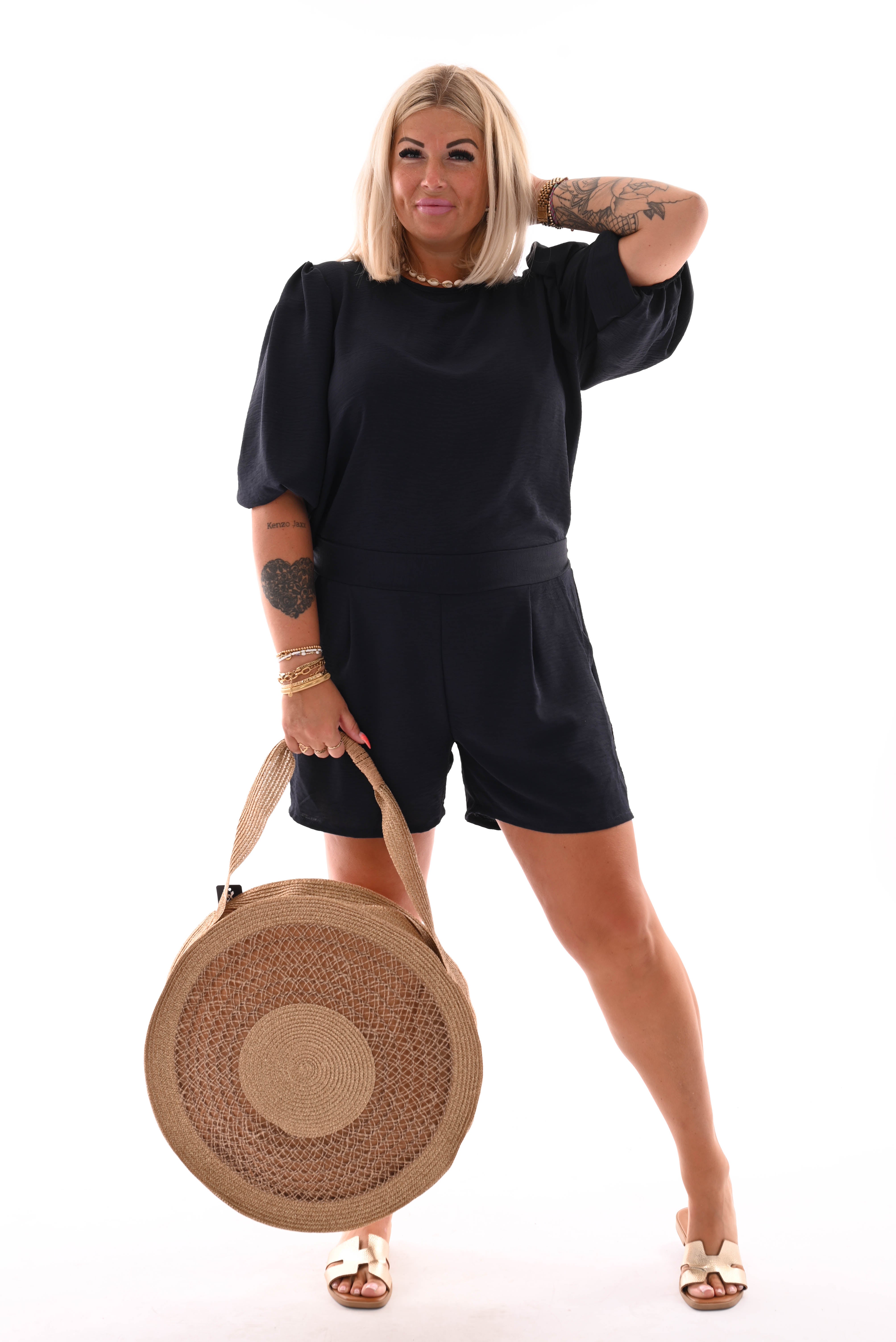 Twinset 3/4e pofmouwen uni marineblauw