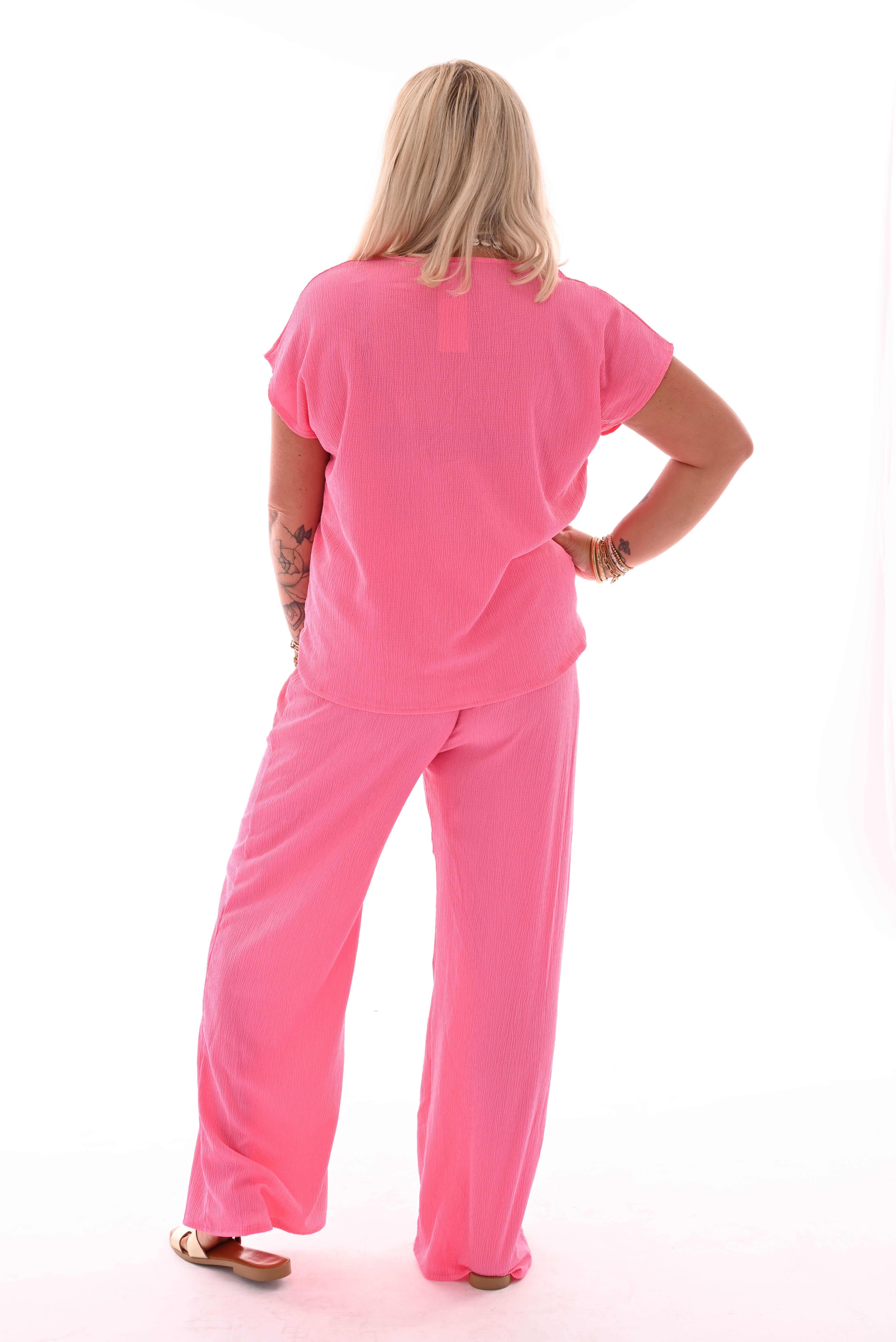 Tweedelig set v-hals uni roze