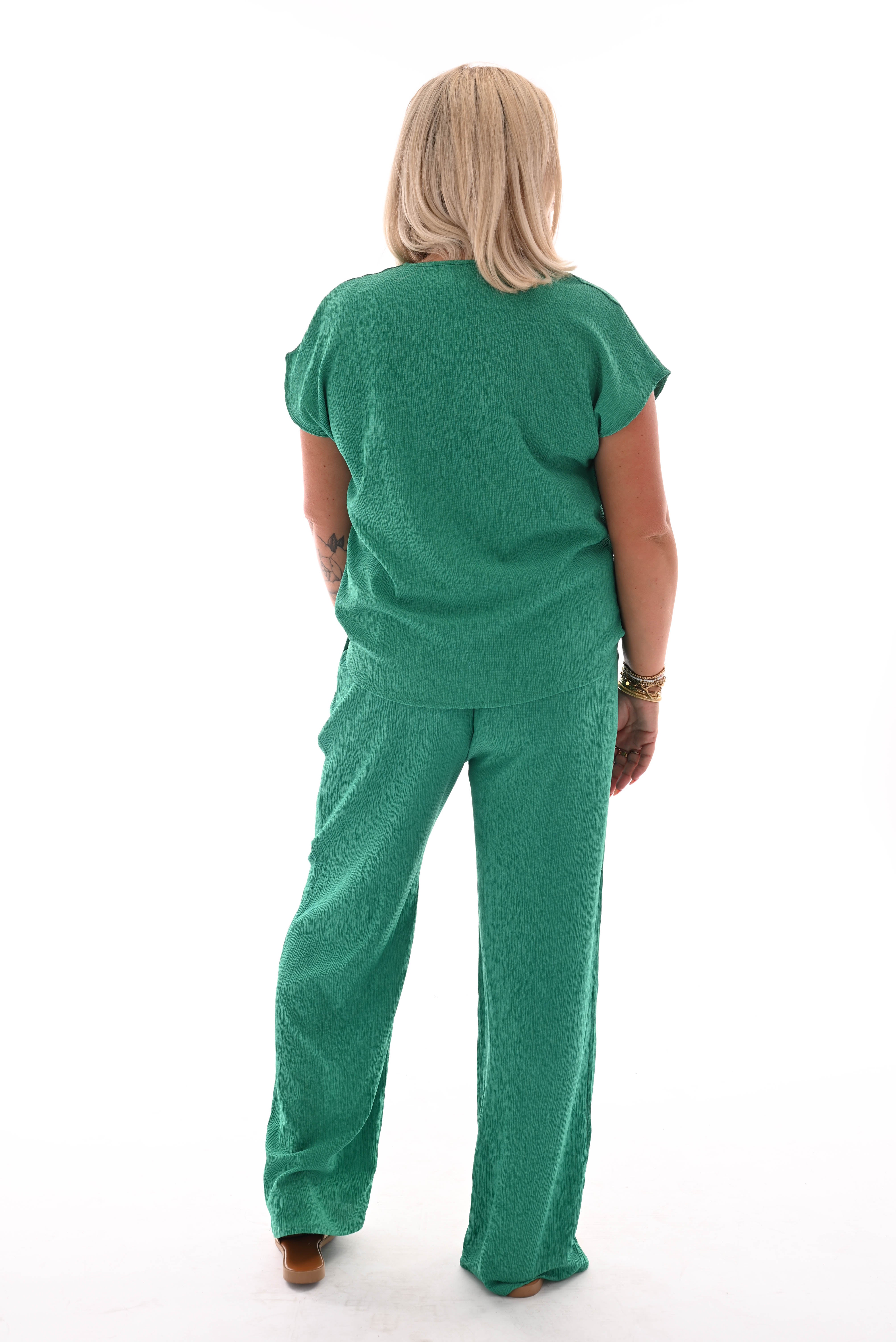 Tweedelig set v-hals uni groen