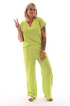 Tweedelig set v-hals uni lime