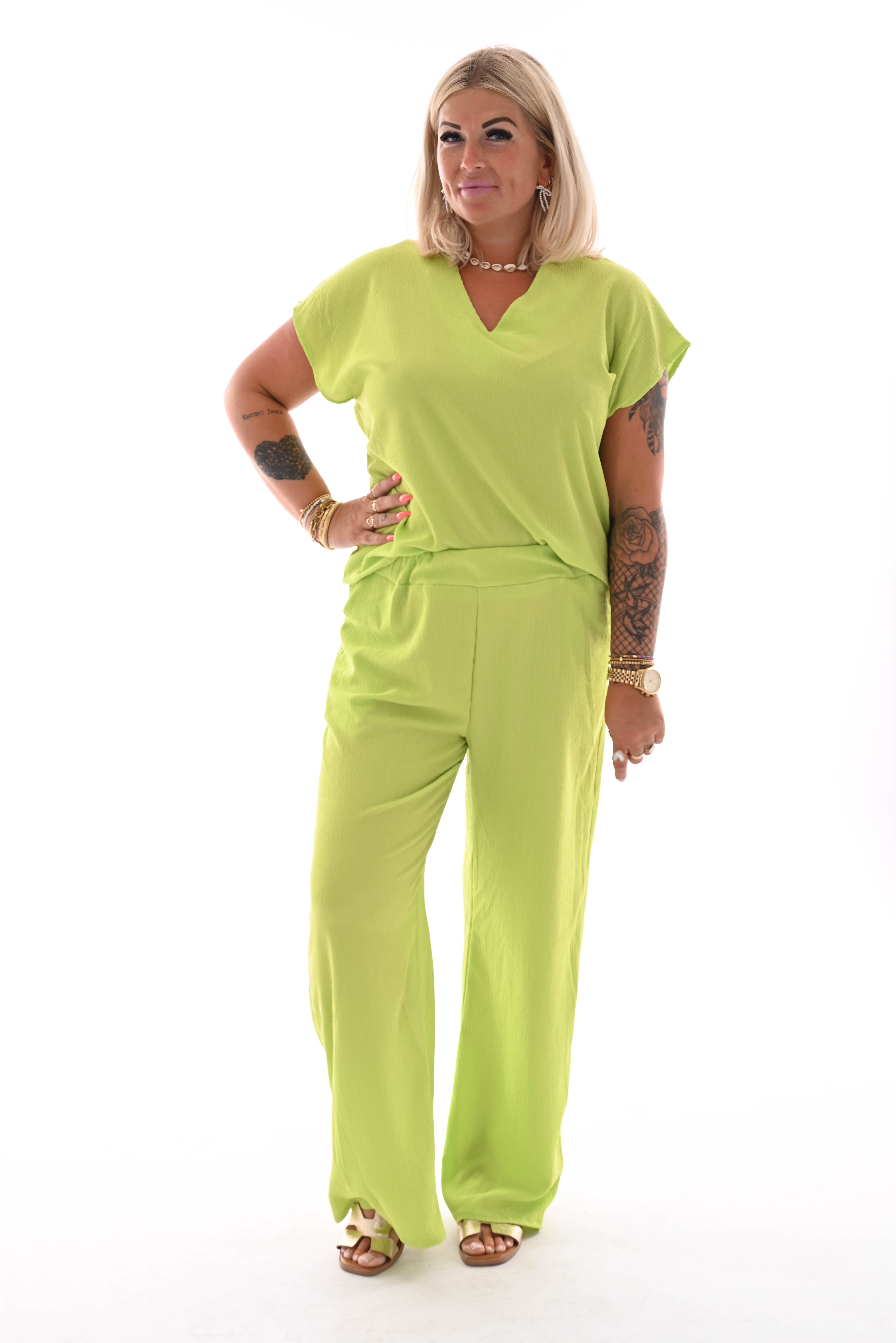 Tweedelig set v-hals uni lime