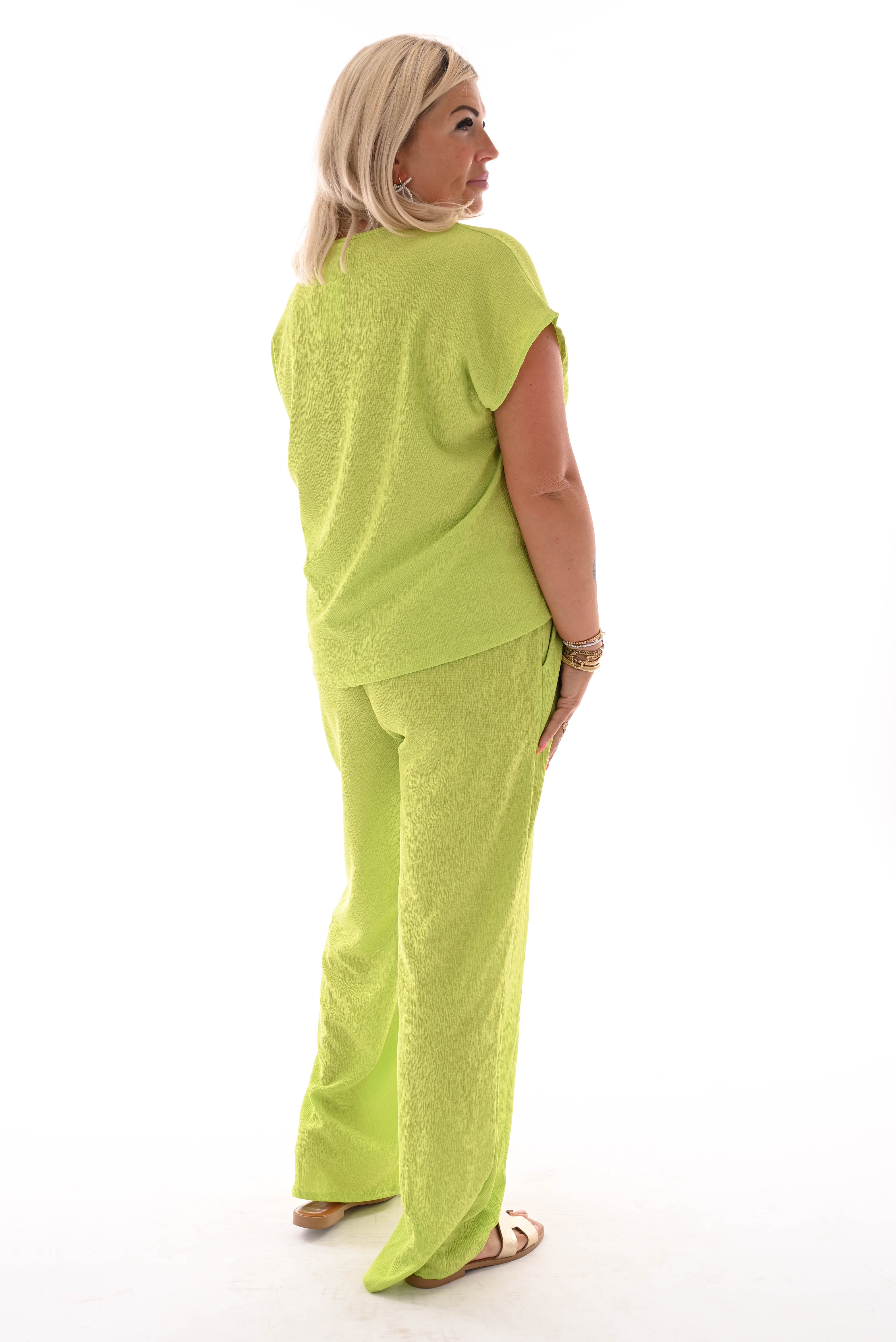 Tweedelig set v-hals uni lime