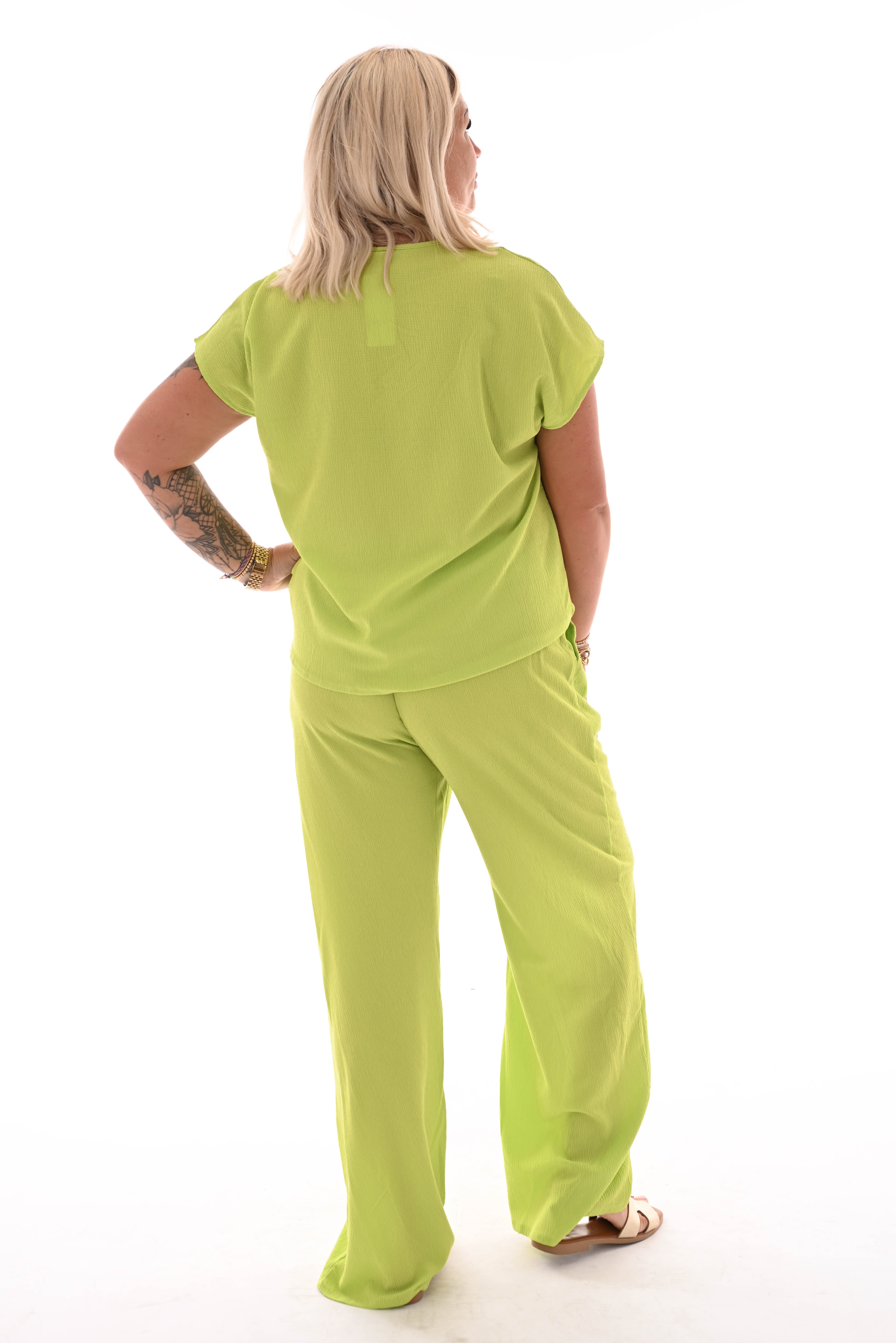 Tweedelig set v-hals uni lime
