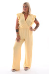 Jumpsuit korte roezel mouwen uni botergeel