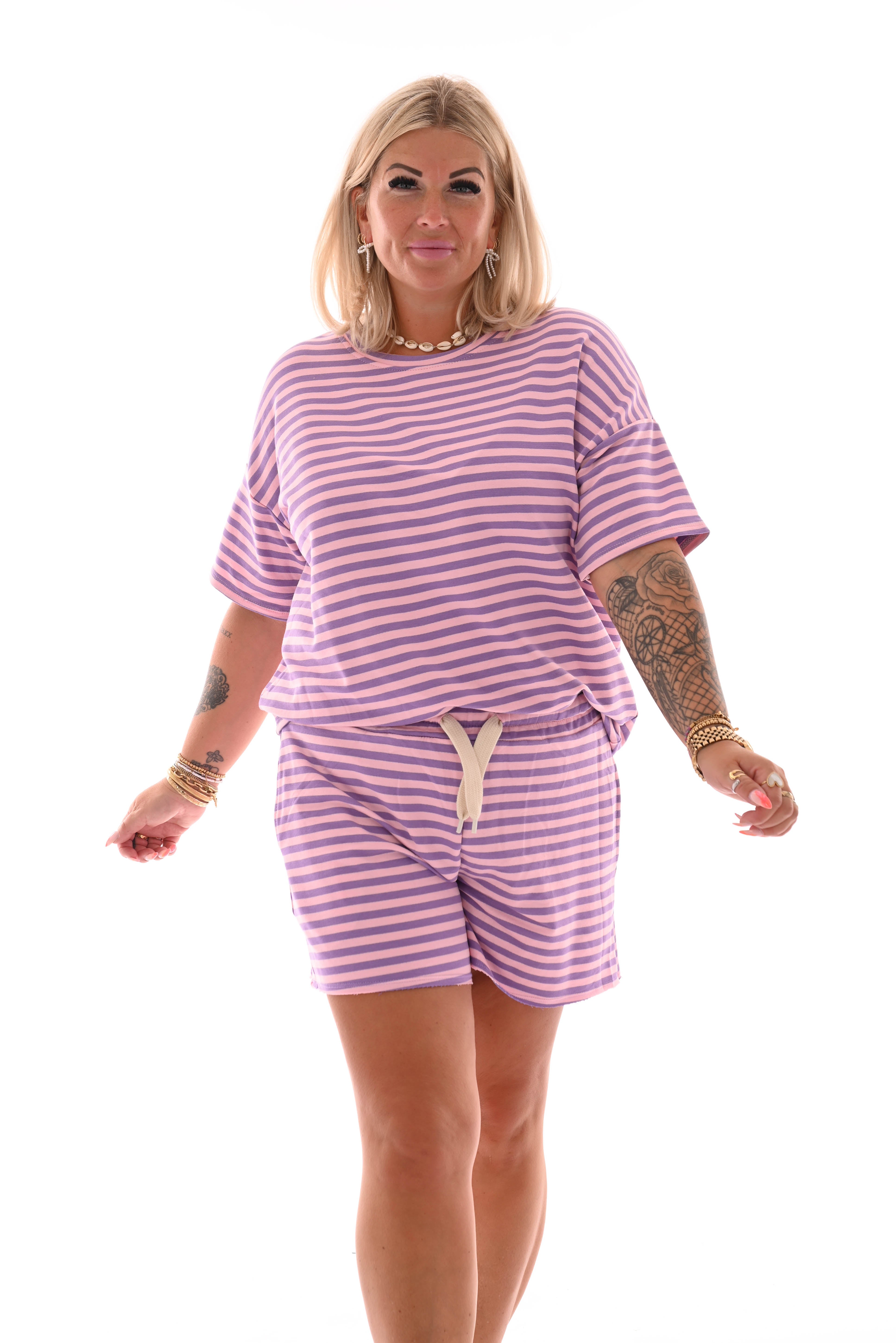 Twinset gestreept lichtroze/lila