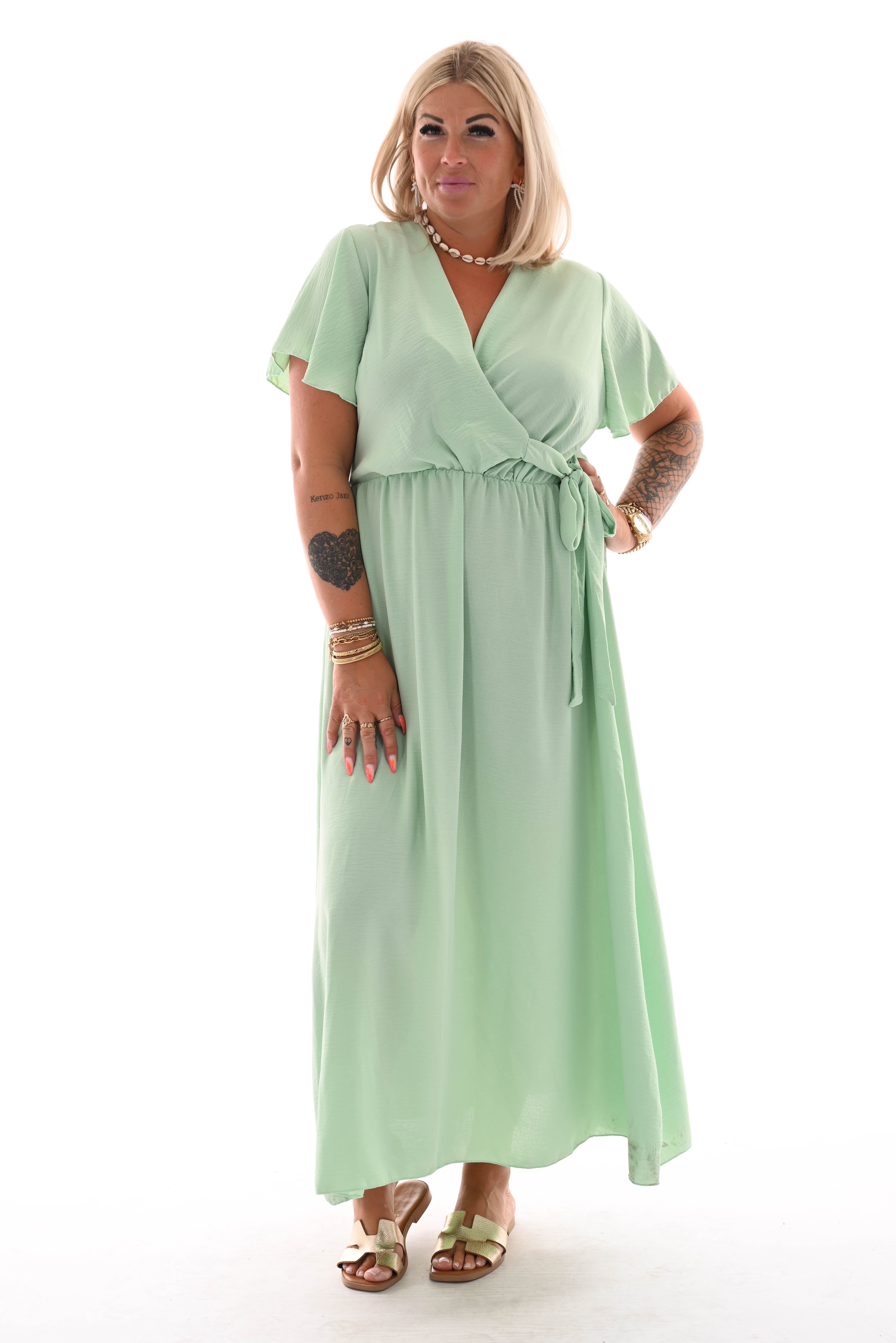 Maxi jurk met strik uni mintgroen