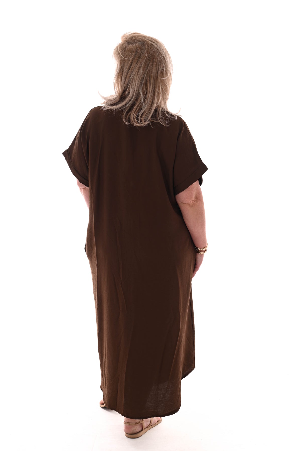 Blouse jurk doorknoop donkerbruin