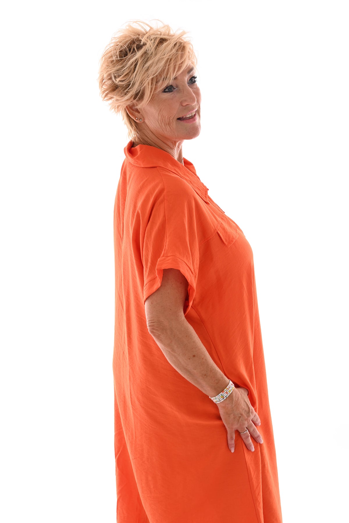 Blouse jurk doorknoop oranje