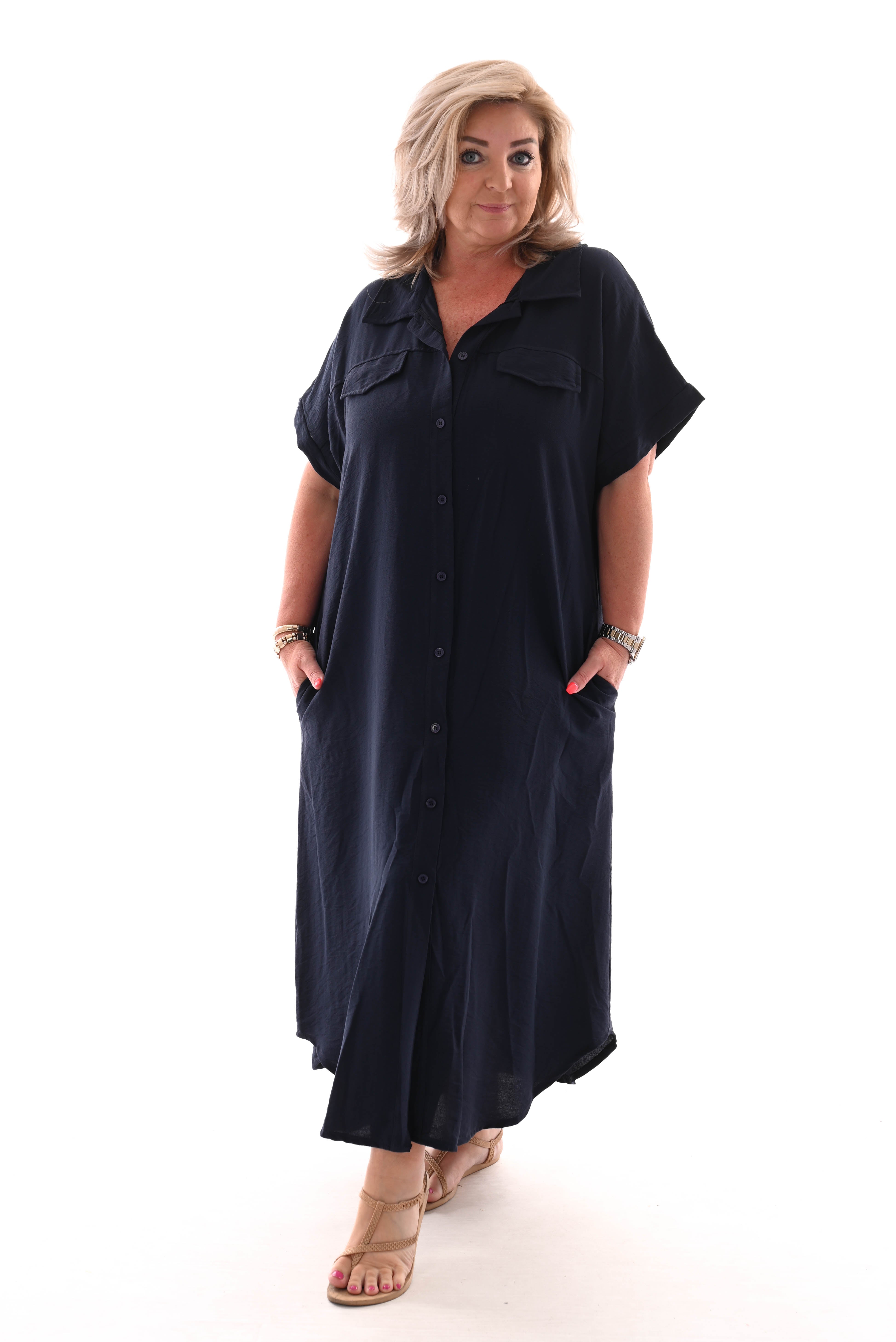 Blouse jurk doorknoop marineblauw