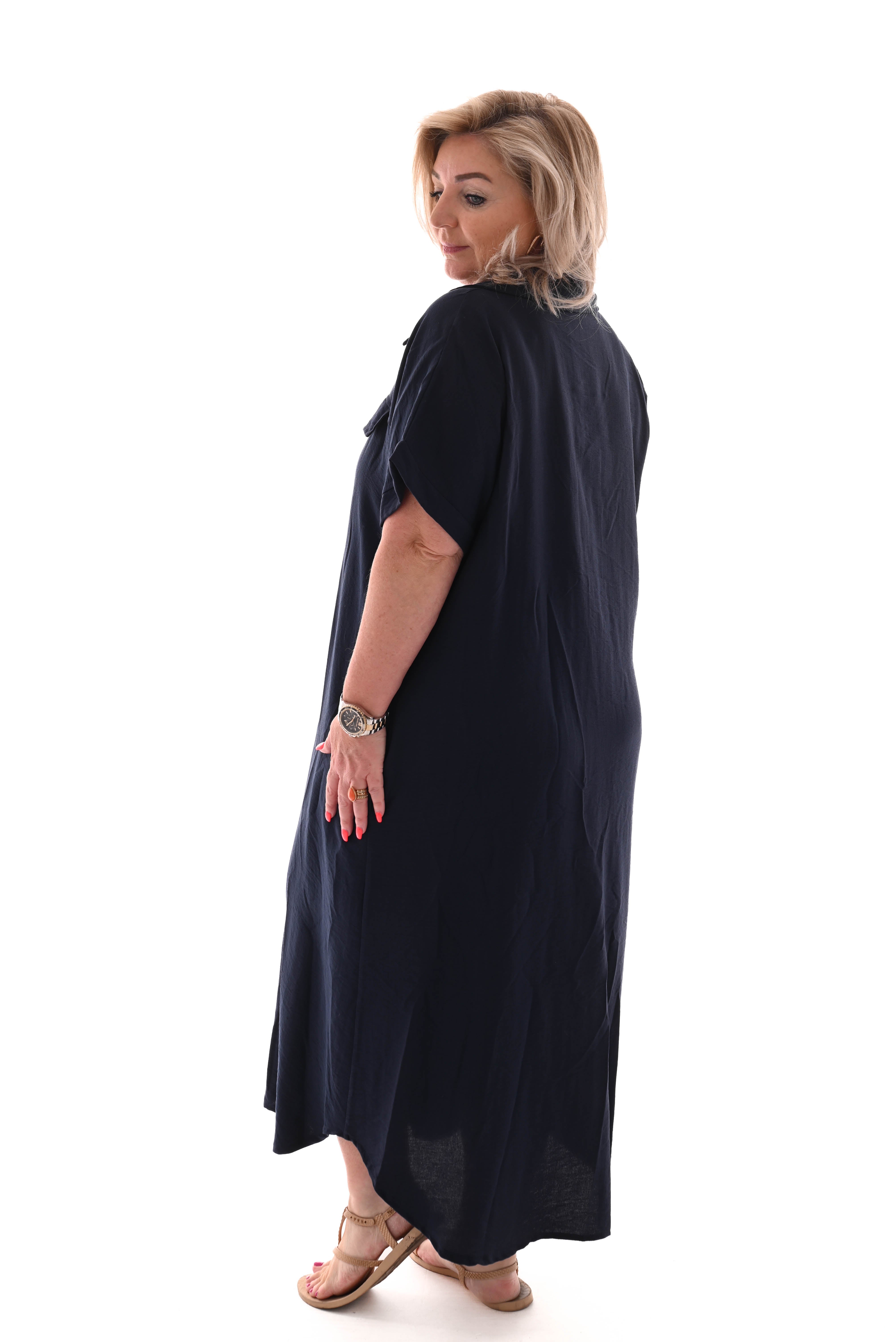Blouse jurk doorknoop marineblauw