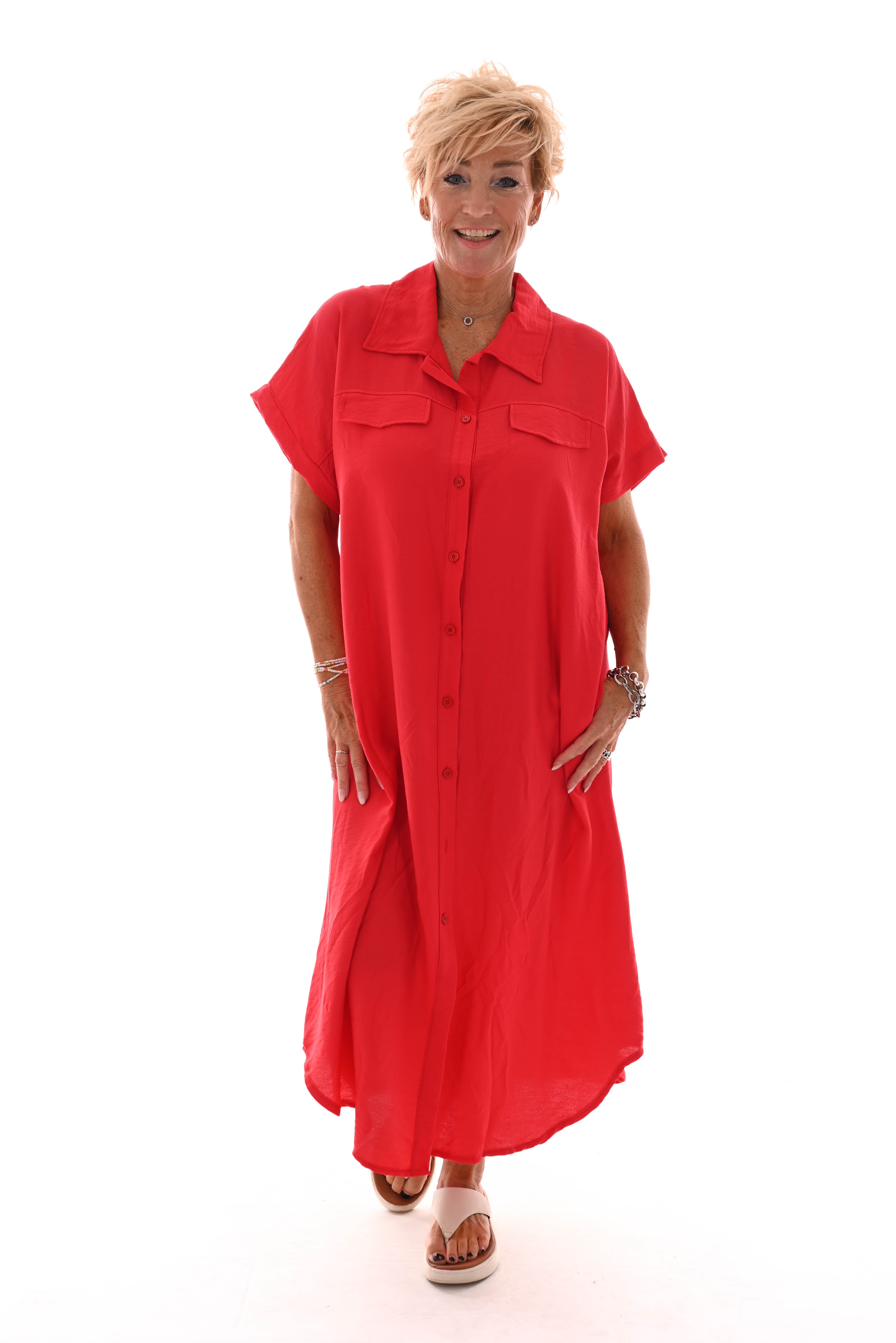 Blouse jurk doorknoop rood