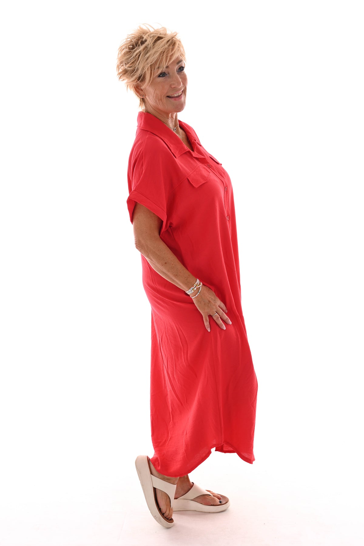 Blouse jurk doorknoop rood