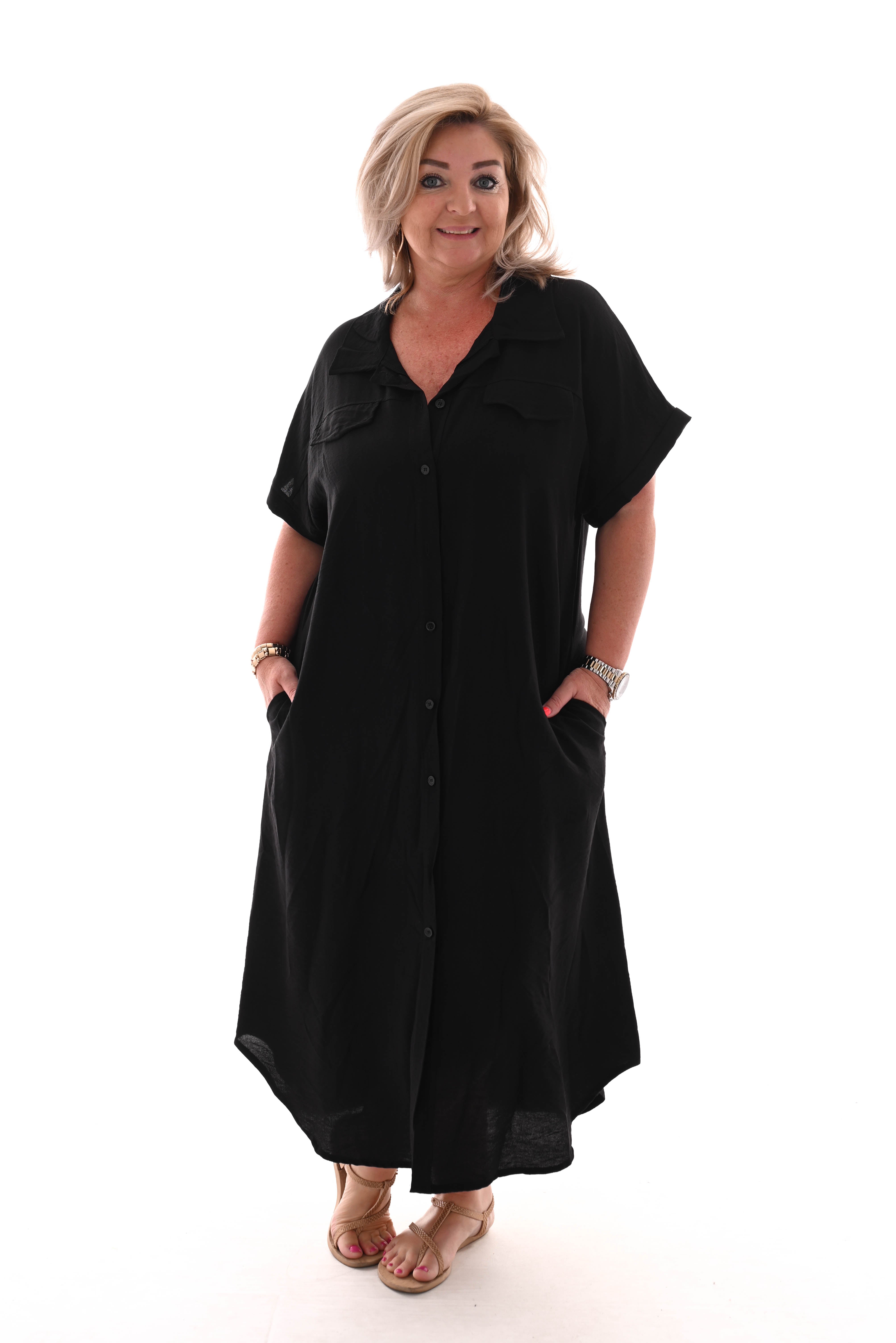Blouse jurk doorknoop zwart