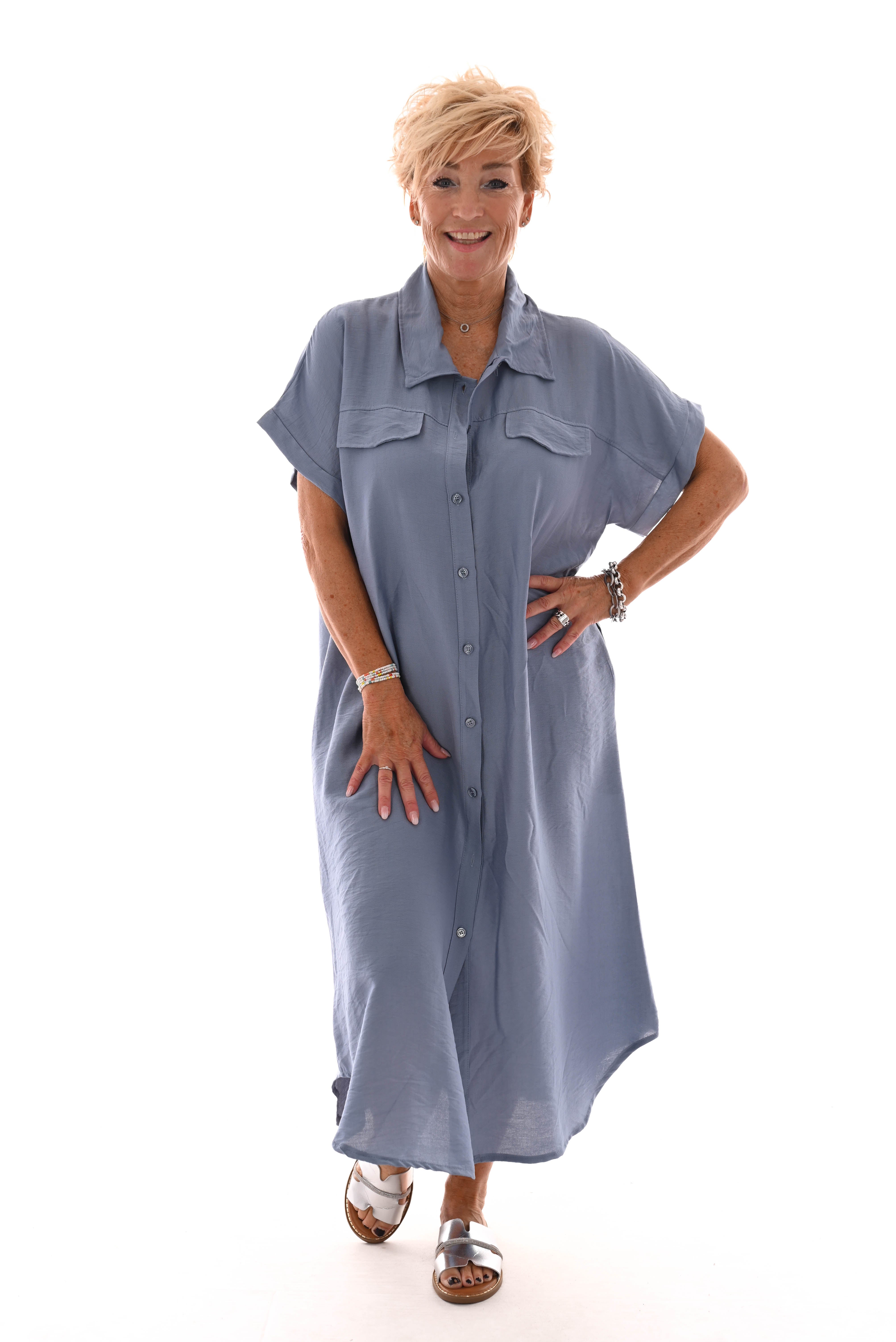 Blouse jurk doorknoop jeansblauw