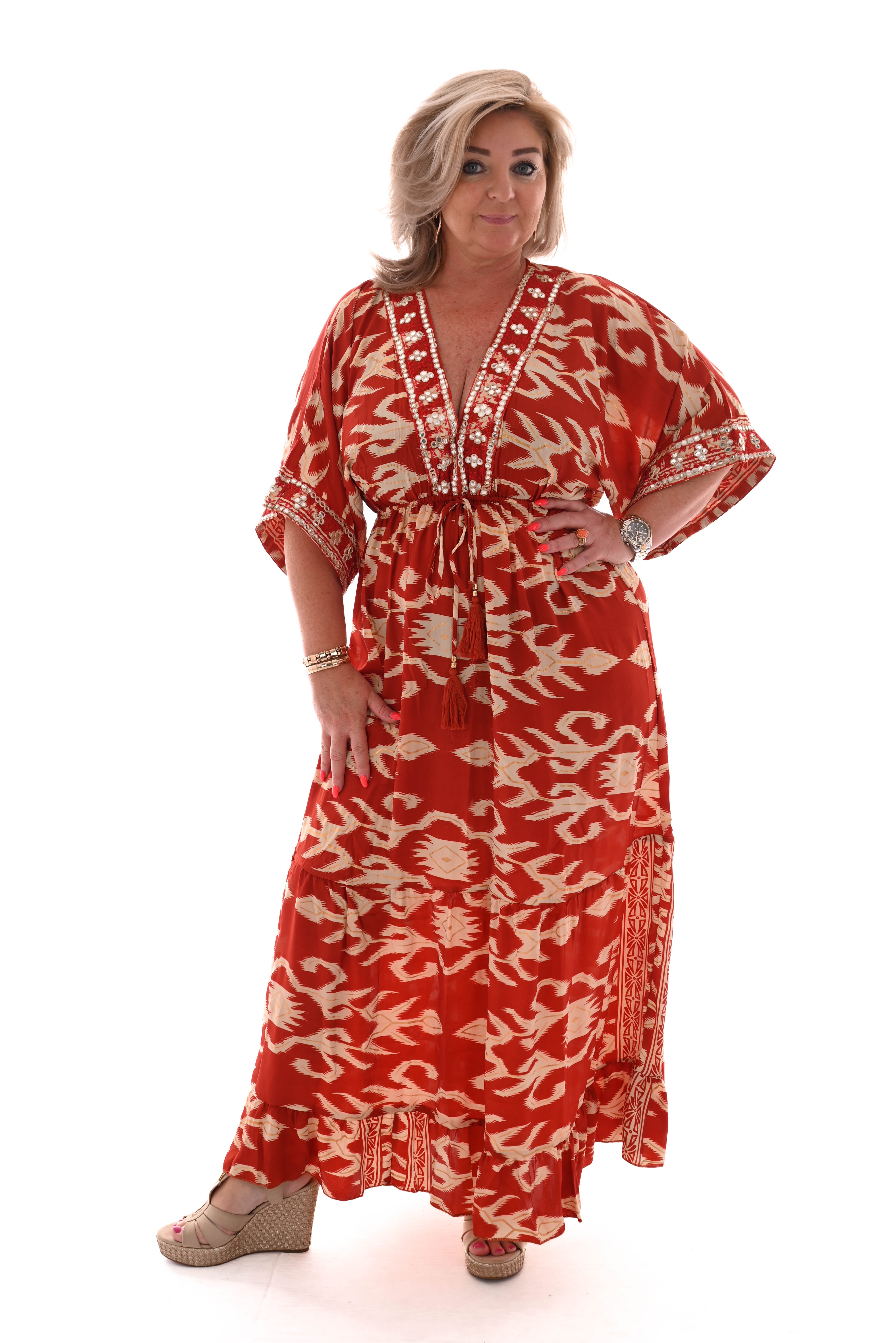 Maxi jurk v-hals rood