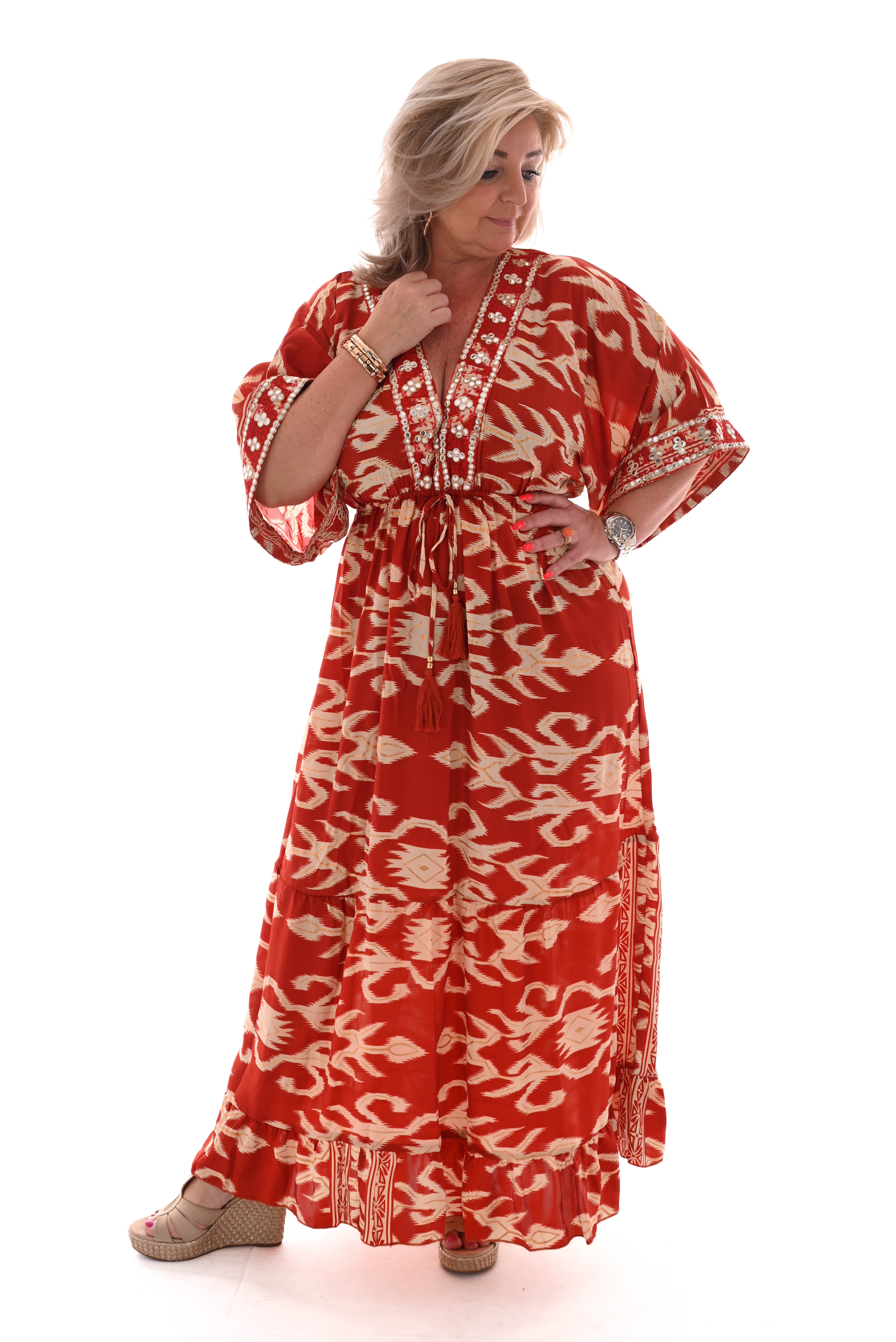 Maxi jurk v-hals rood