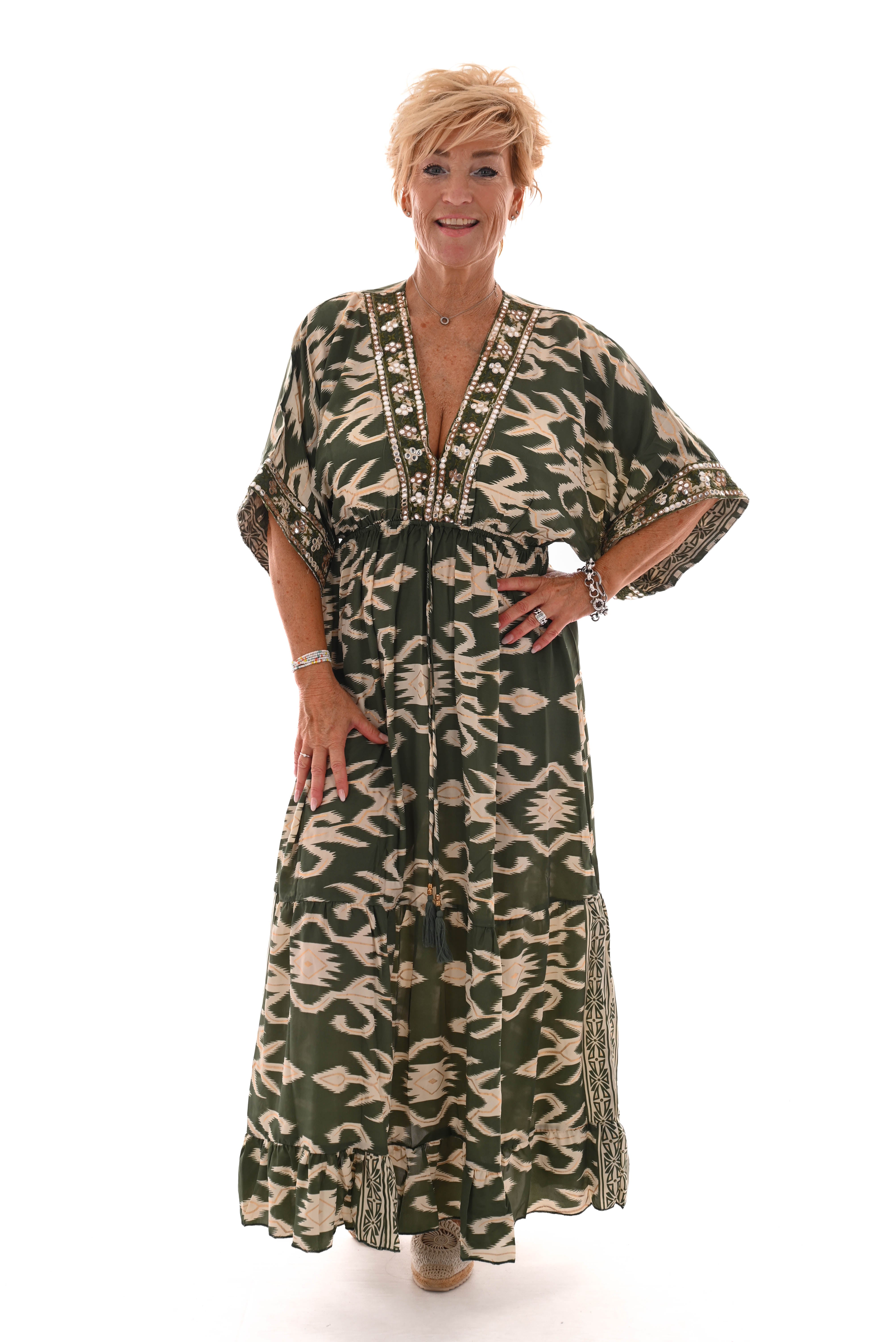 Maxi jurk v-hals groen