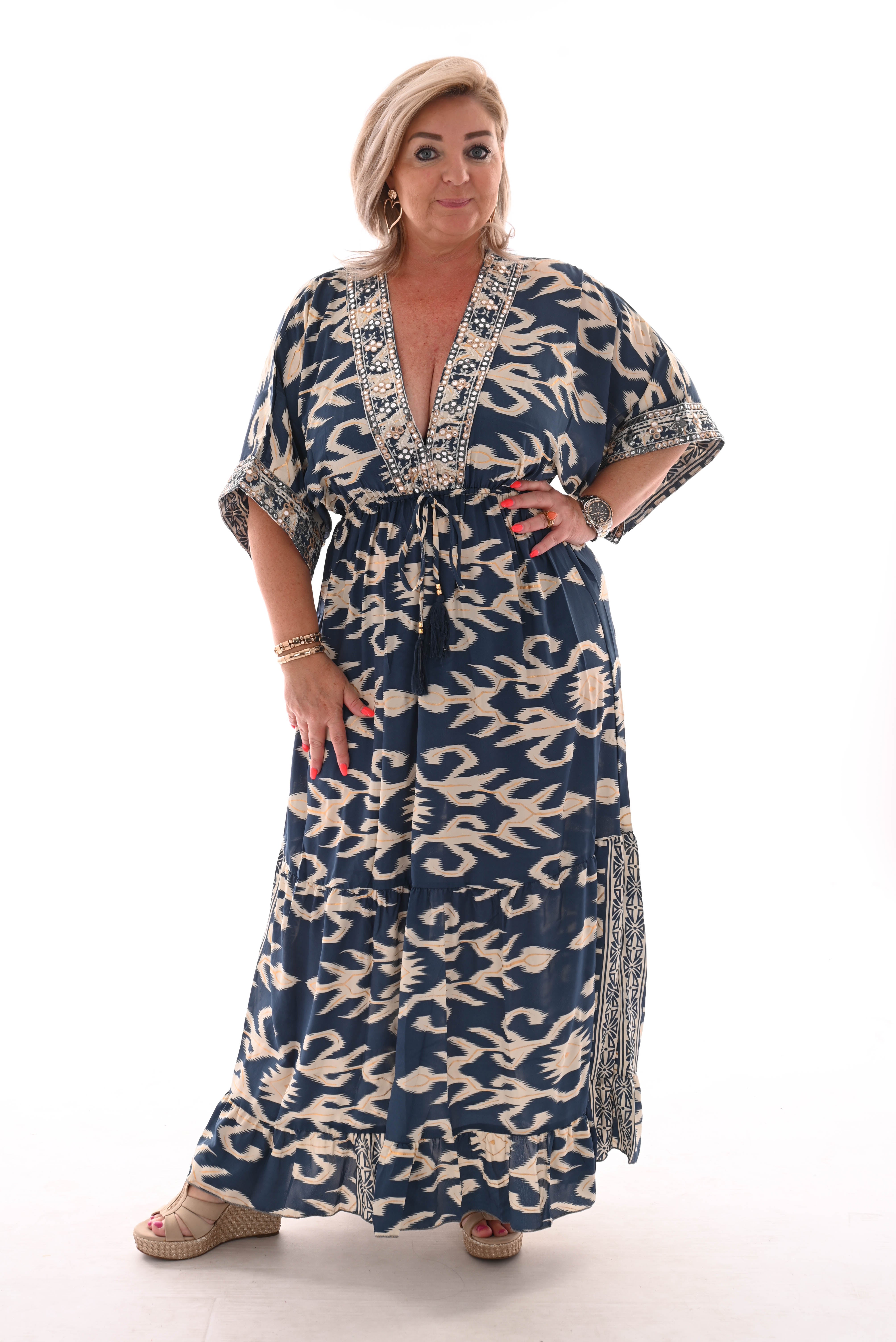 Maxi jurk v-hals blauw