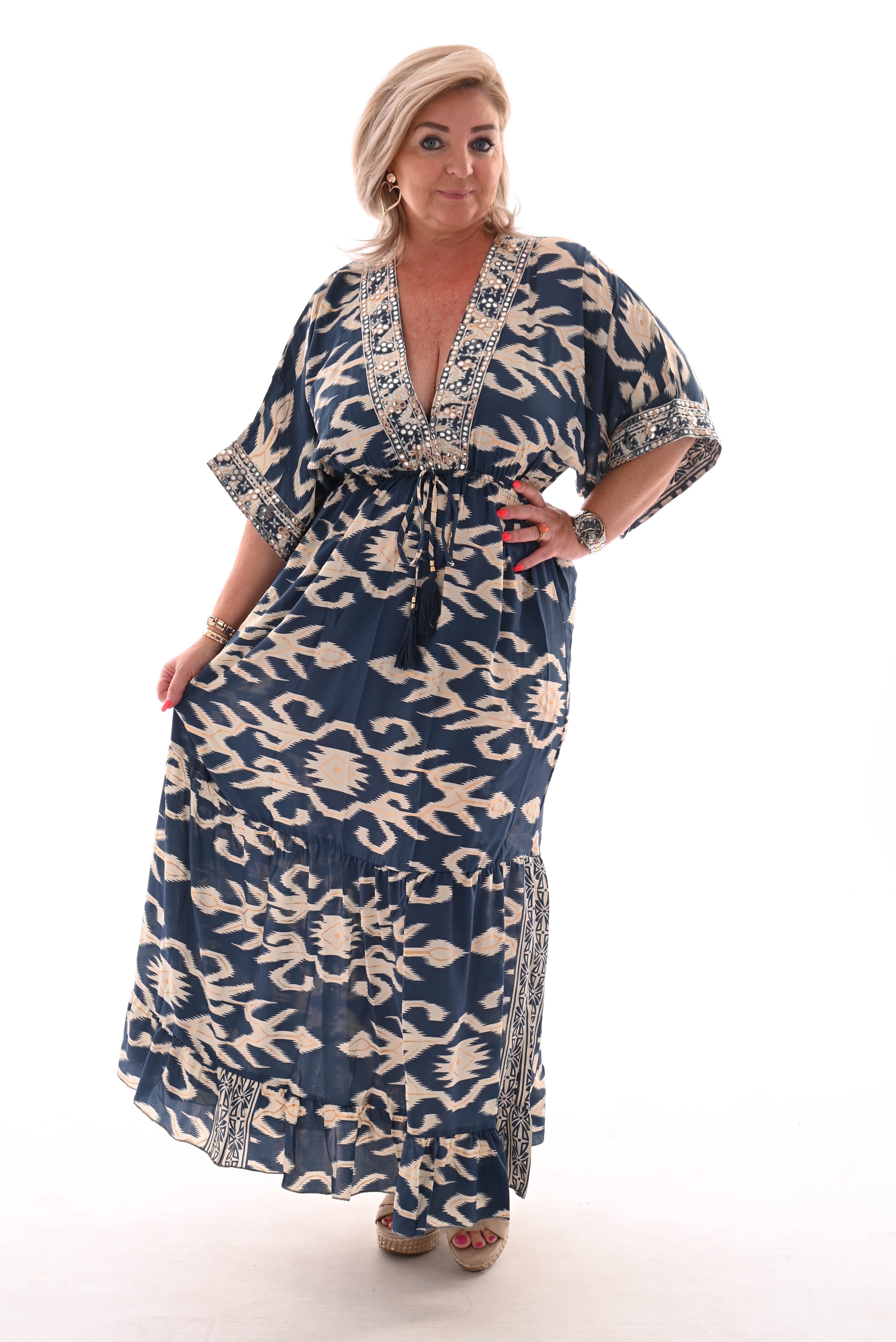 Maxi jurk v-hals blauw