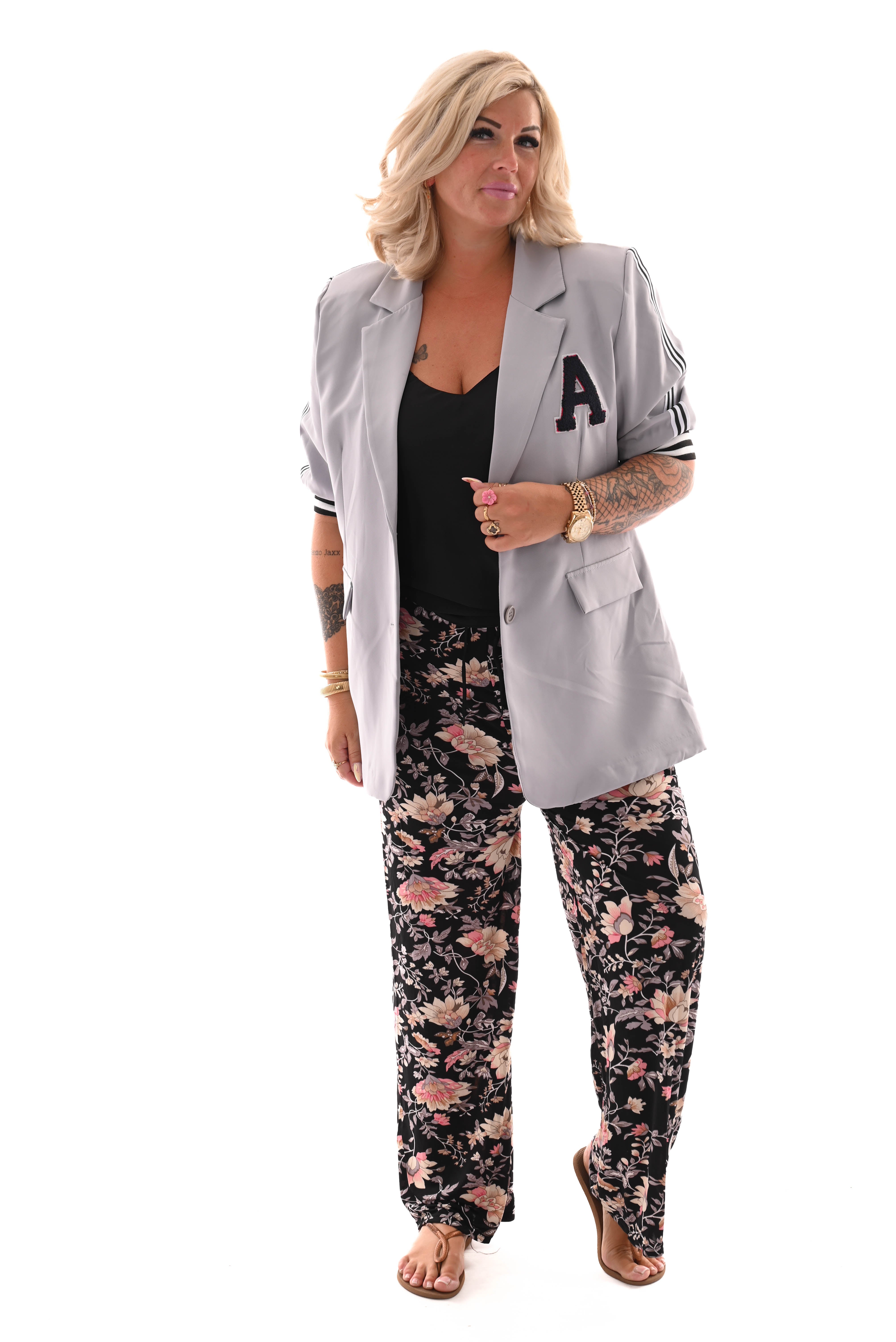 Blazer strepen korte mouwen grijs