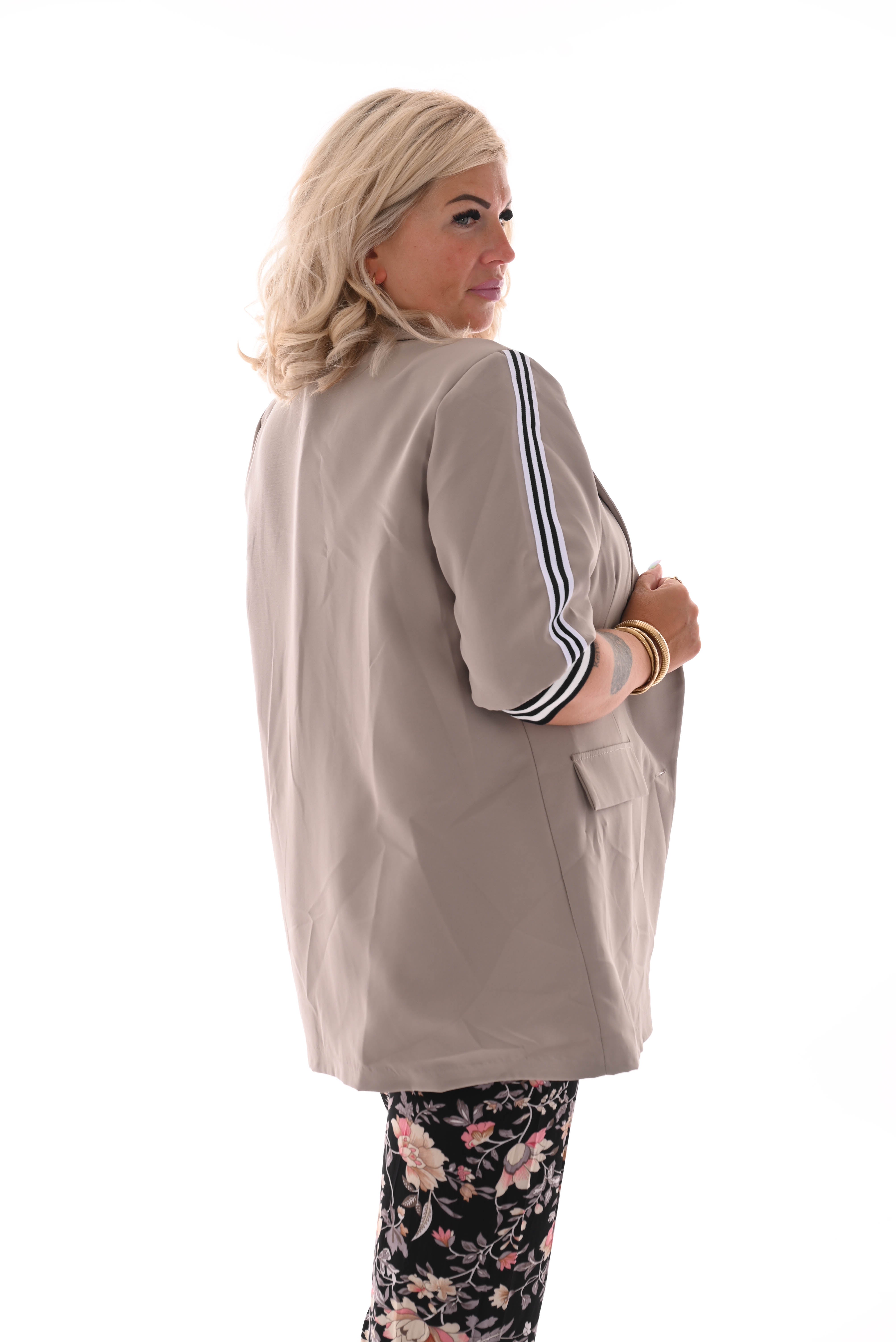 Blazer strepen korte mouwen taupe