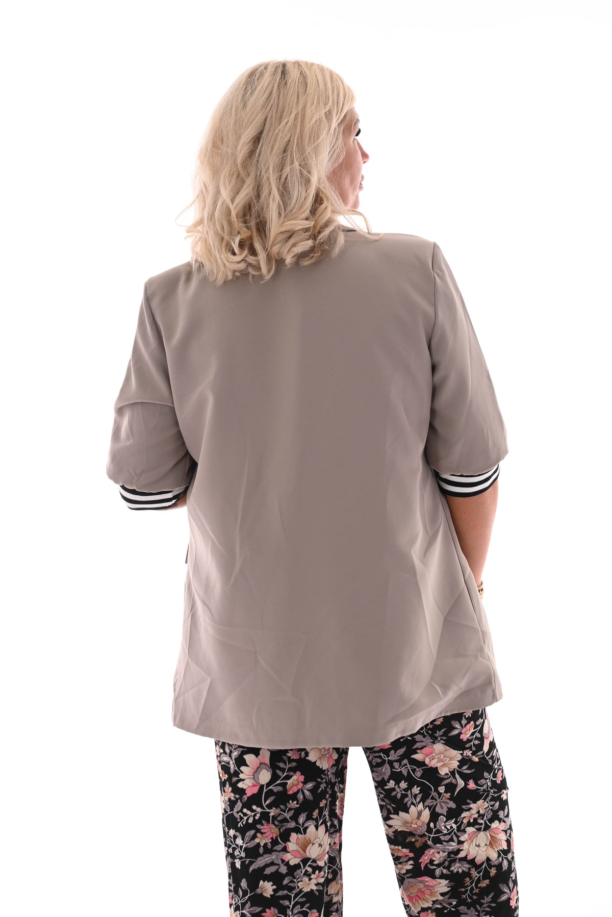 Blazer strepen korte mouwen taupe