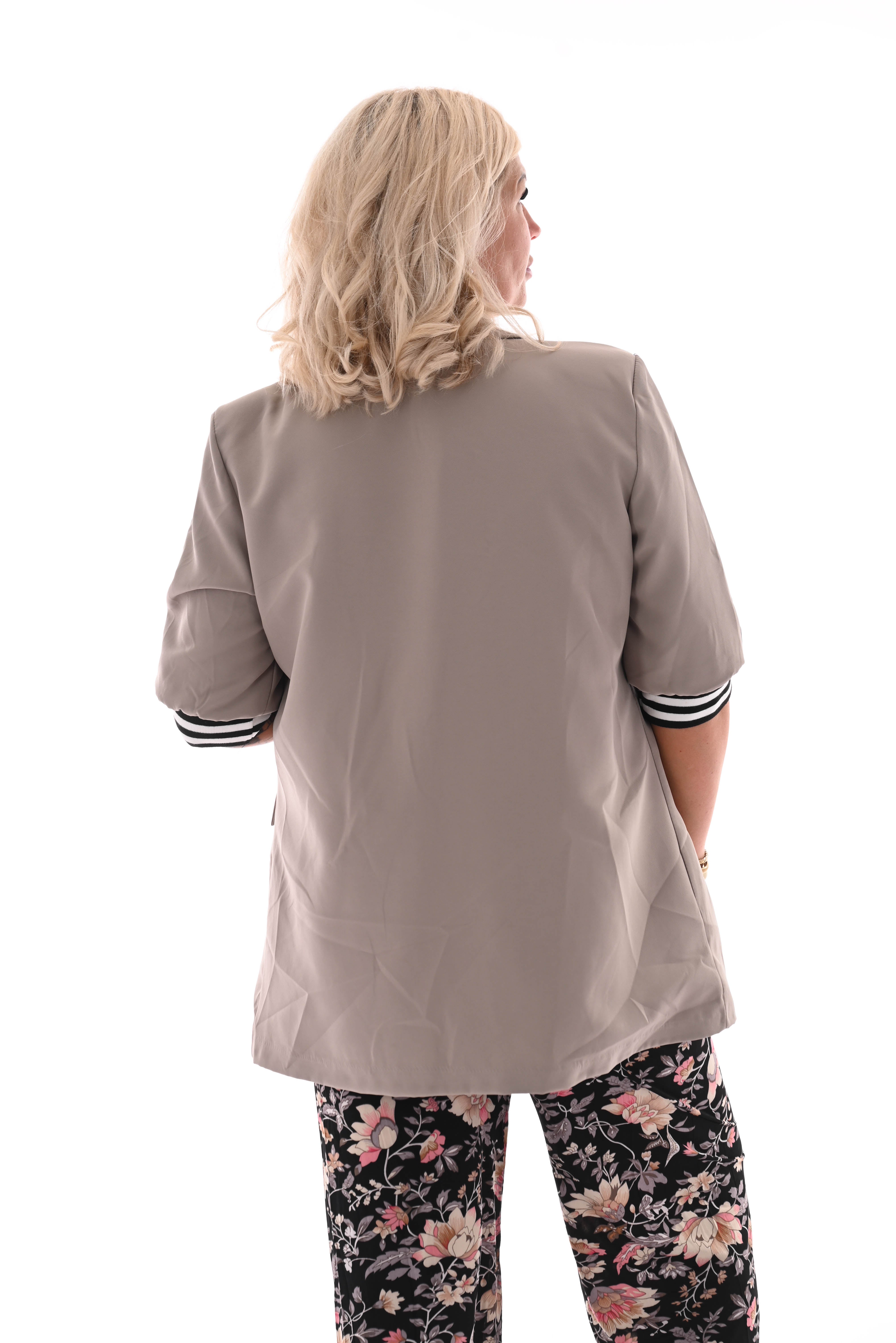 Blazer strepen korte mouwen taupe
