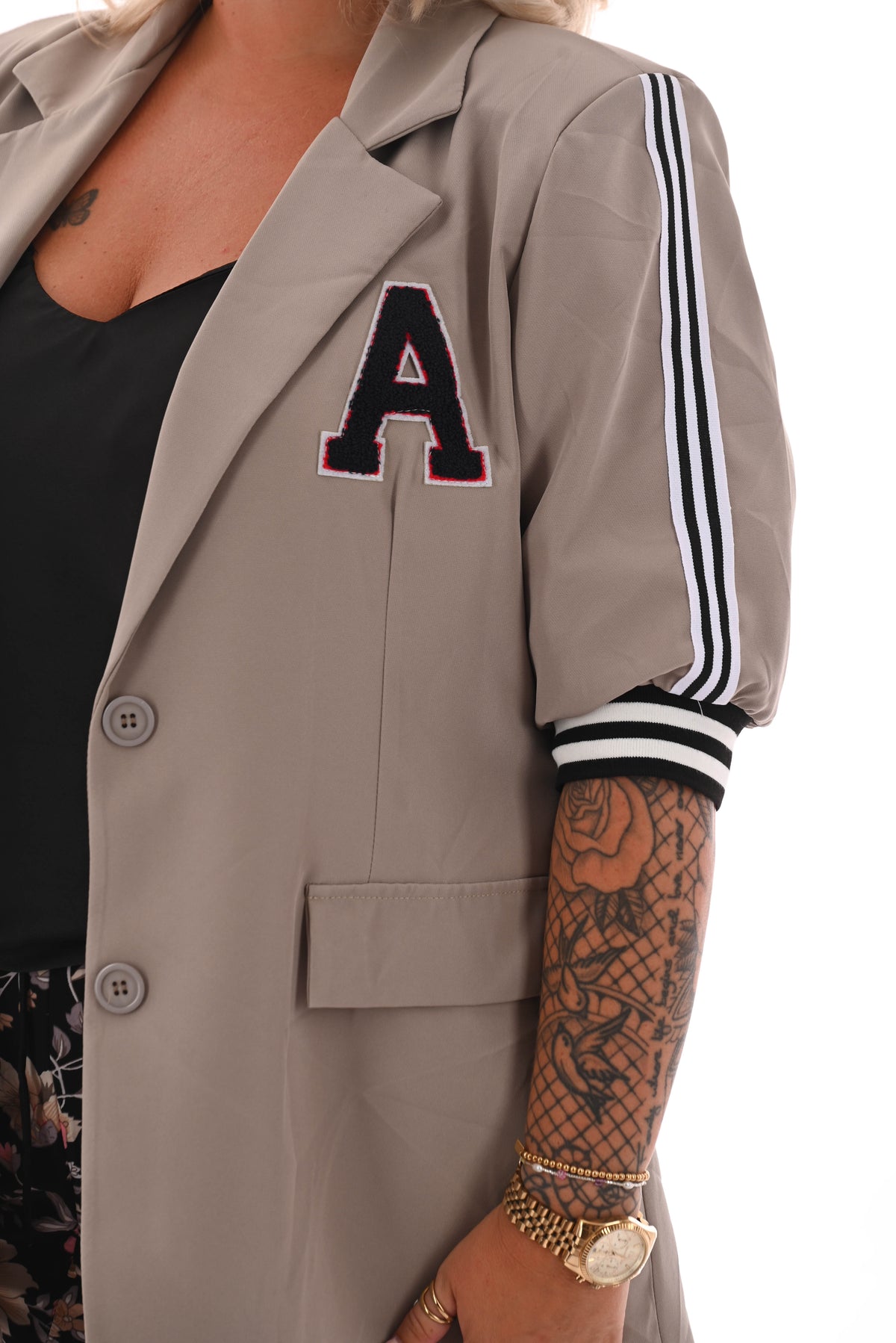 Blazer strepen korte mouwen taupe