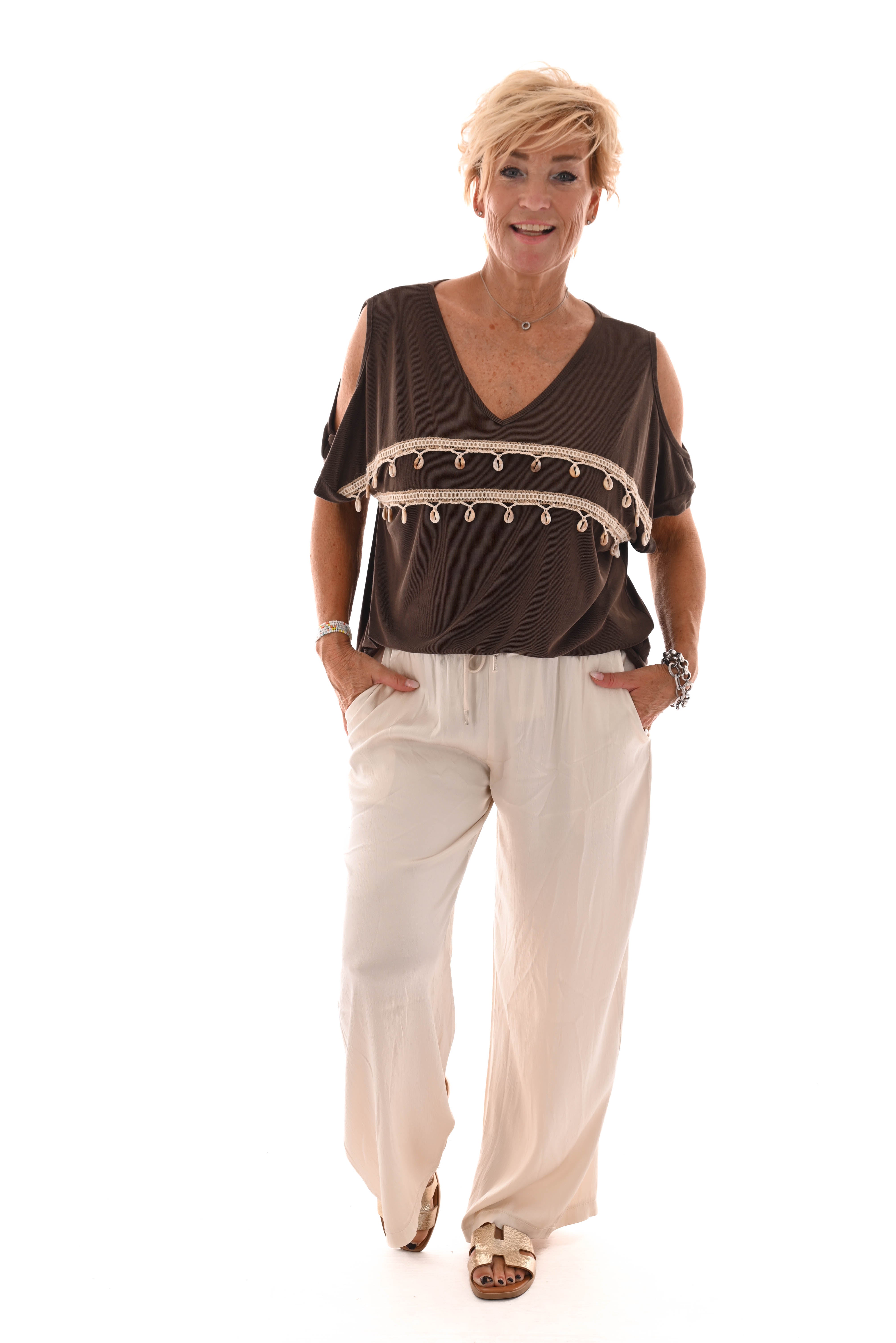 Shirt met schelpen details bruin