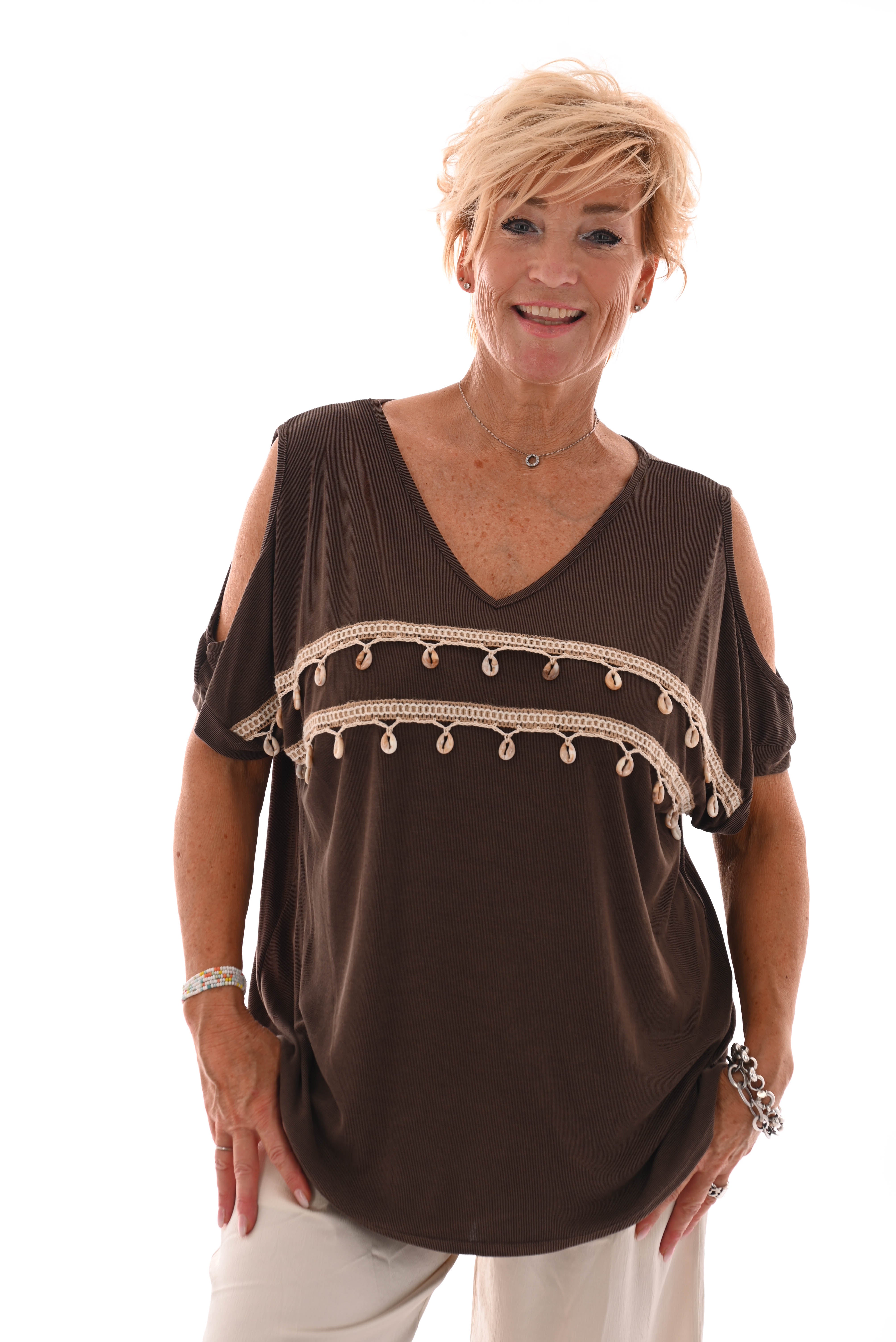 Shirt met schelpen details bruin