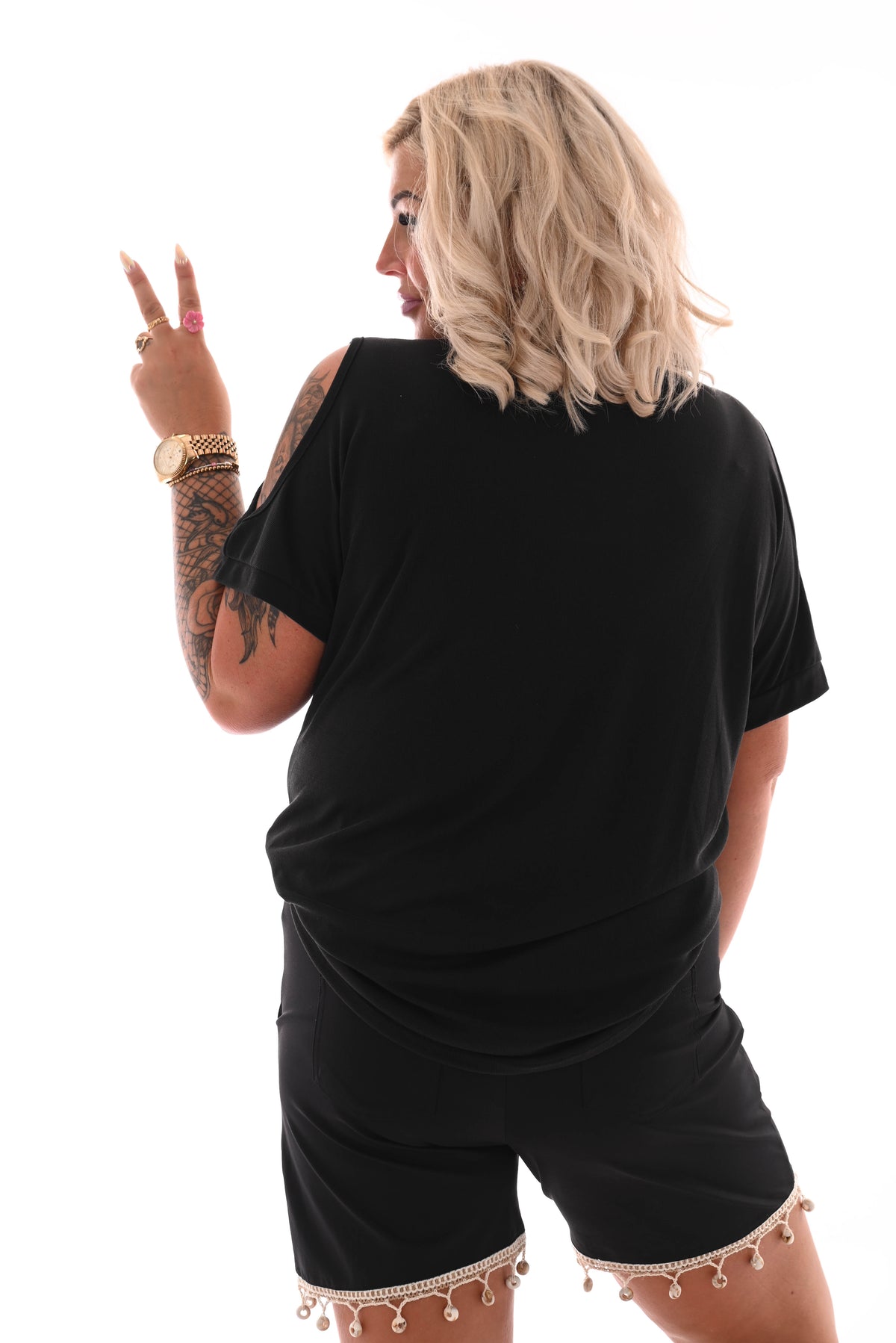 Shirt met schelpen details zwart