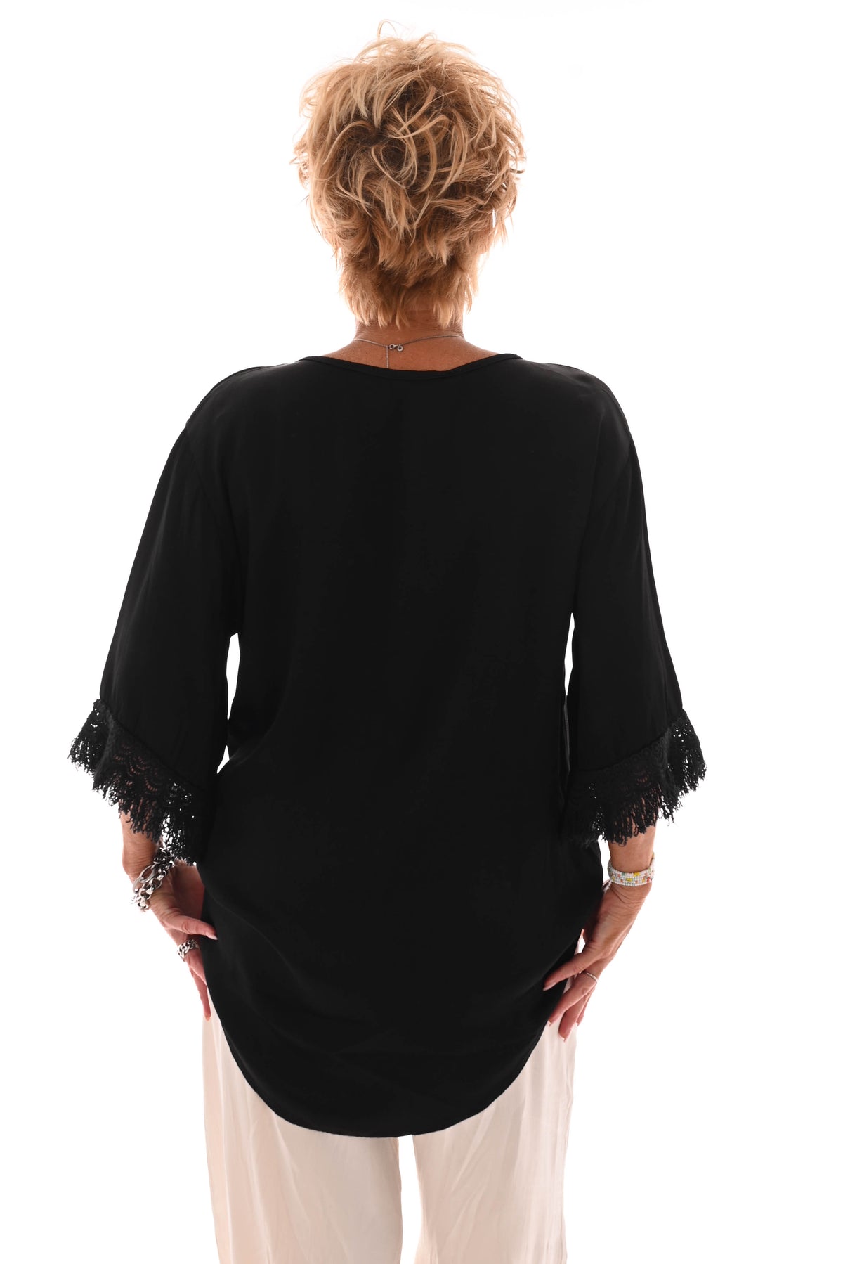 Top 3/4e mouw detail zwart
