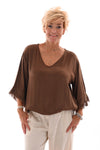 Top 3/4e mouw detail bruin