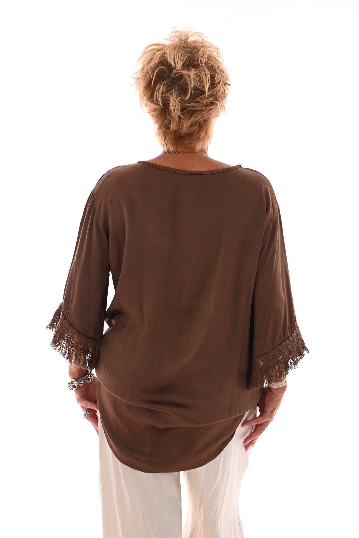 Top 3/4e mouw detail bruin