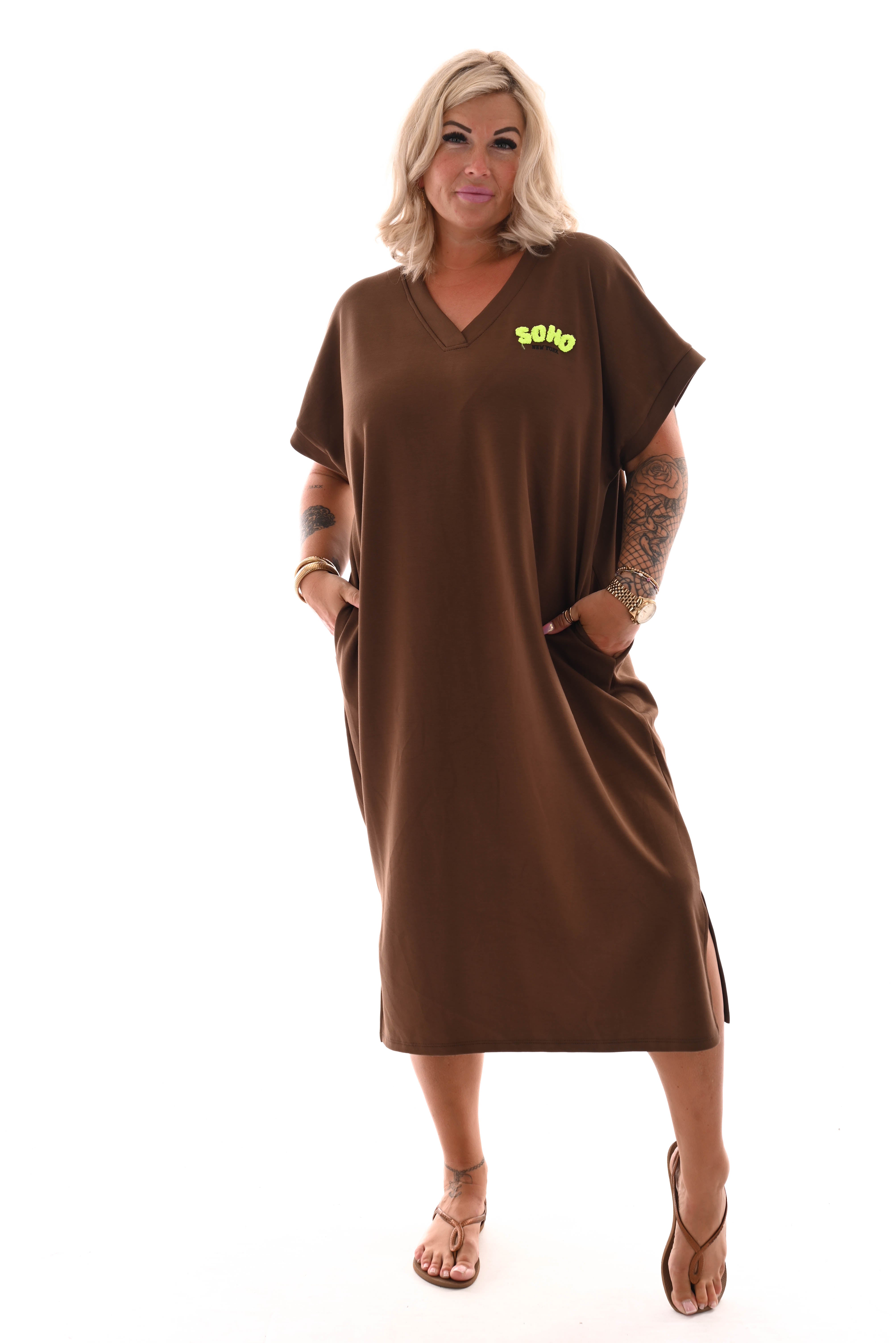 Jurk v-hals soho bruin