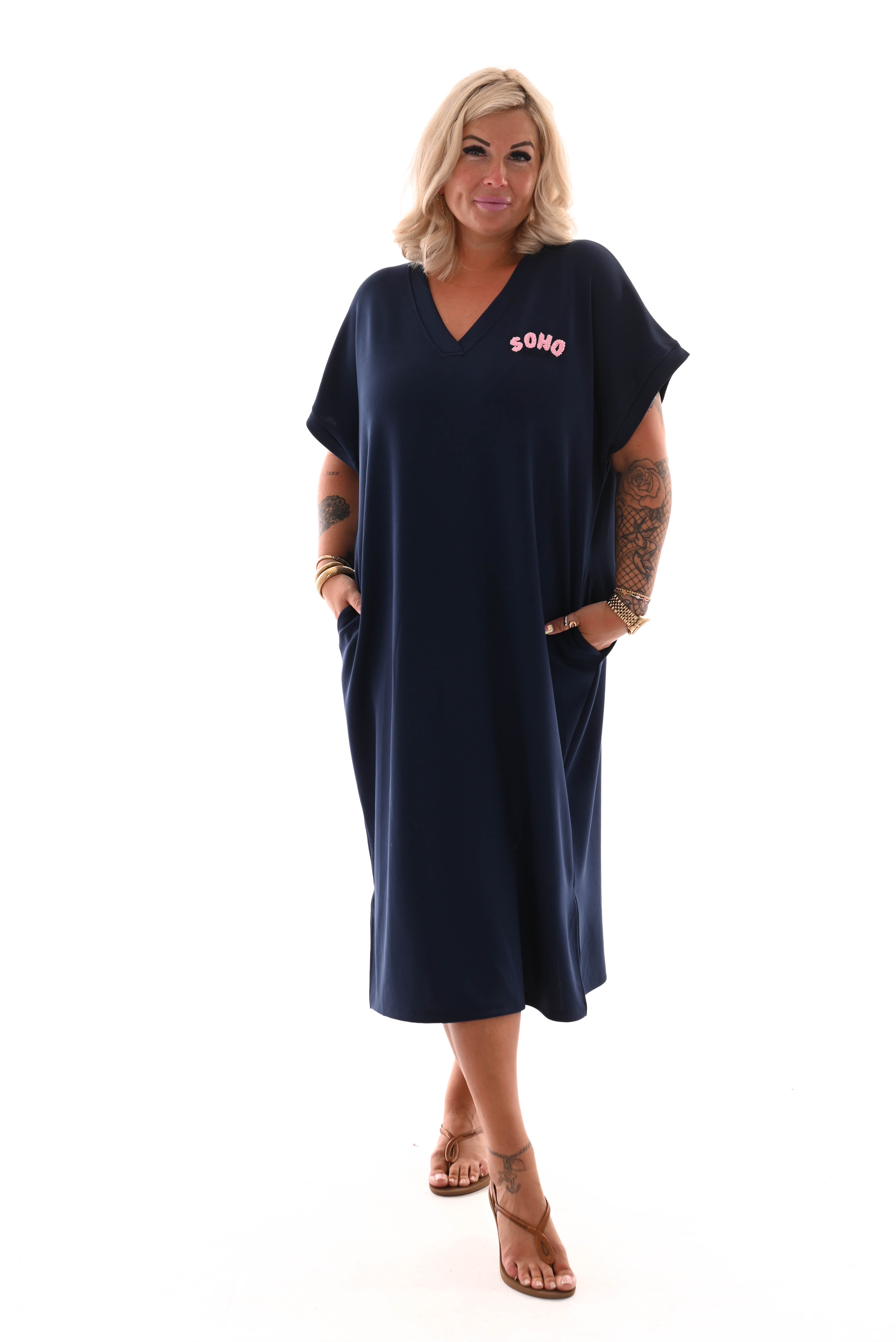 Jurk v-hals soho marineblauw