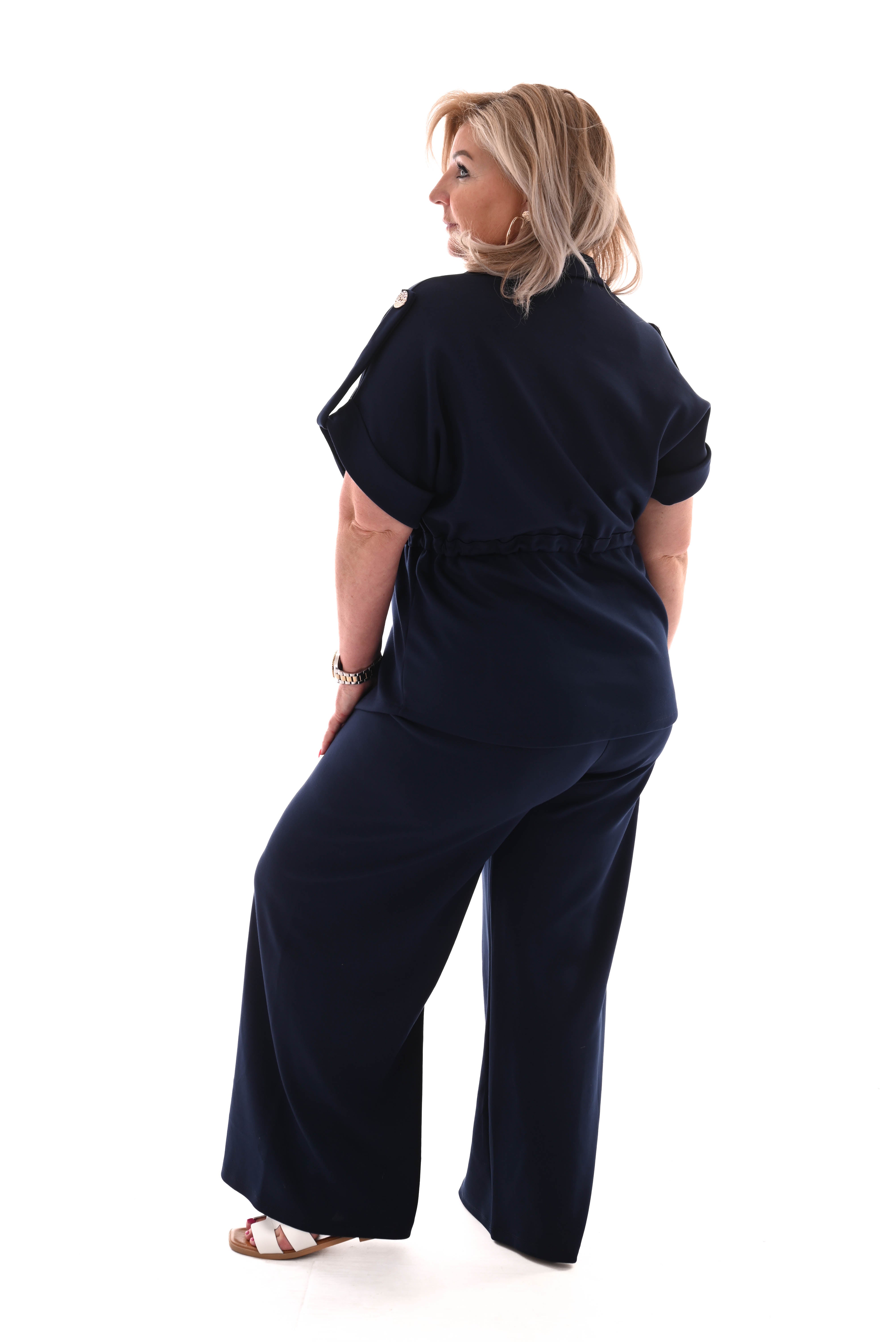 Tweedelig set met aantrekkoord uni marineblauw