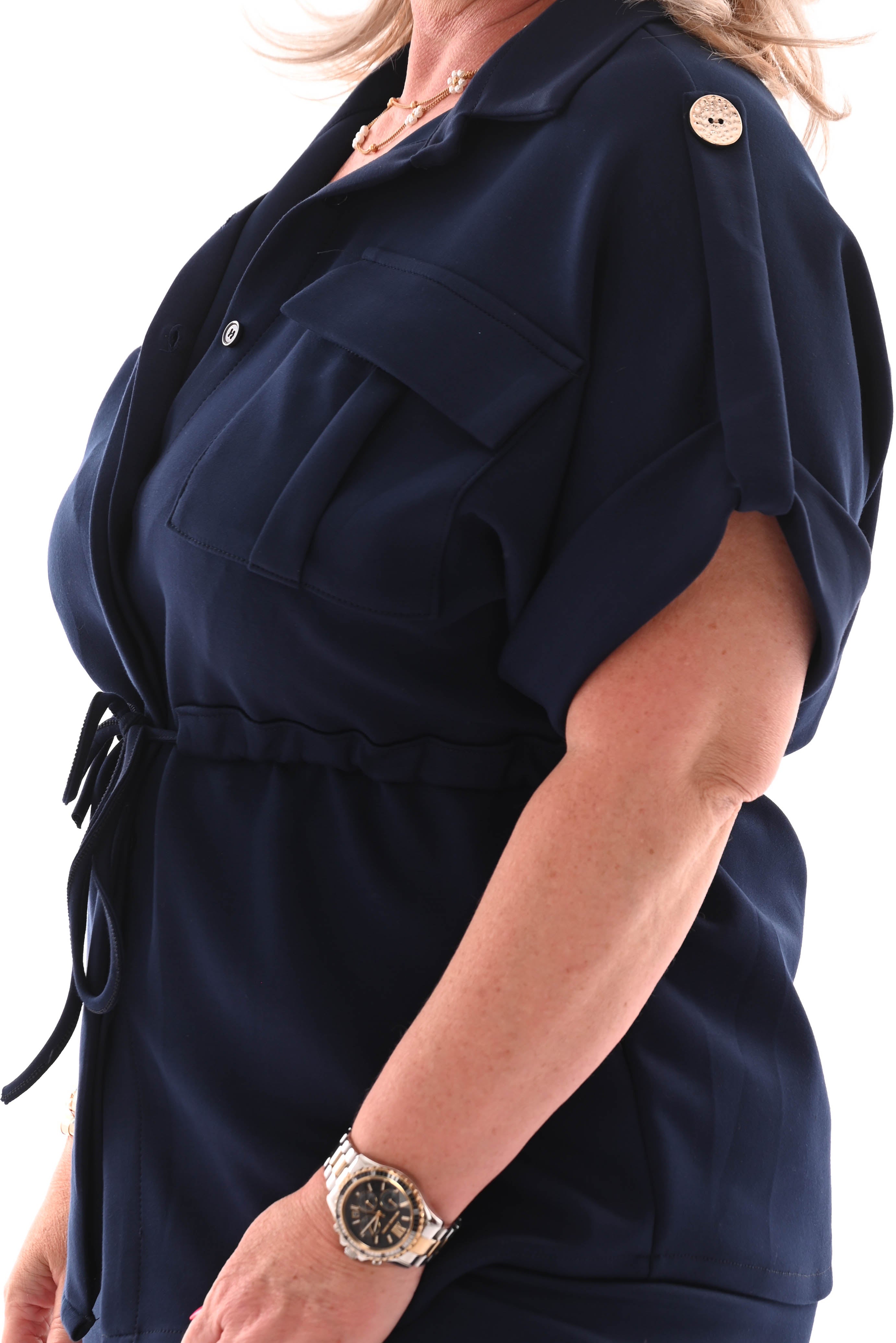 Tweedelig set met aantrekkoord uni marineblauw